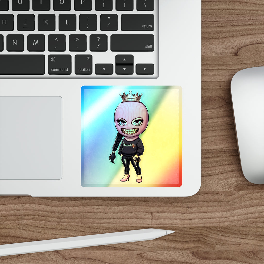 Pink Balaclava Girl Holographic Die-cut Sticker