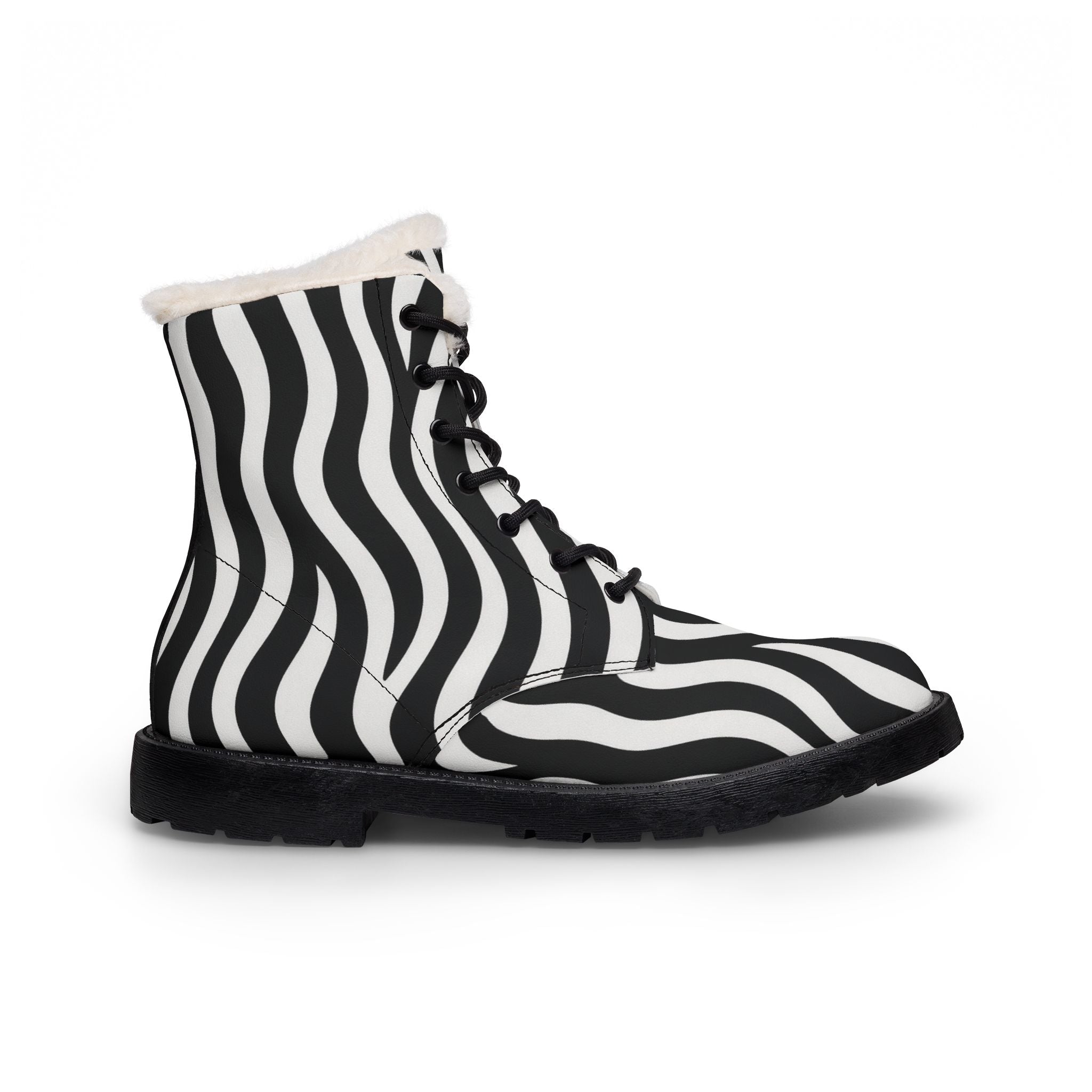 Women's Zebra Stripe Fur-Lined Leather Boots