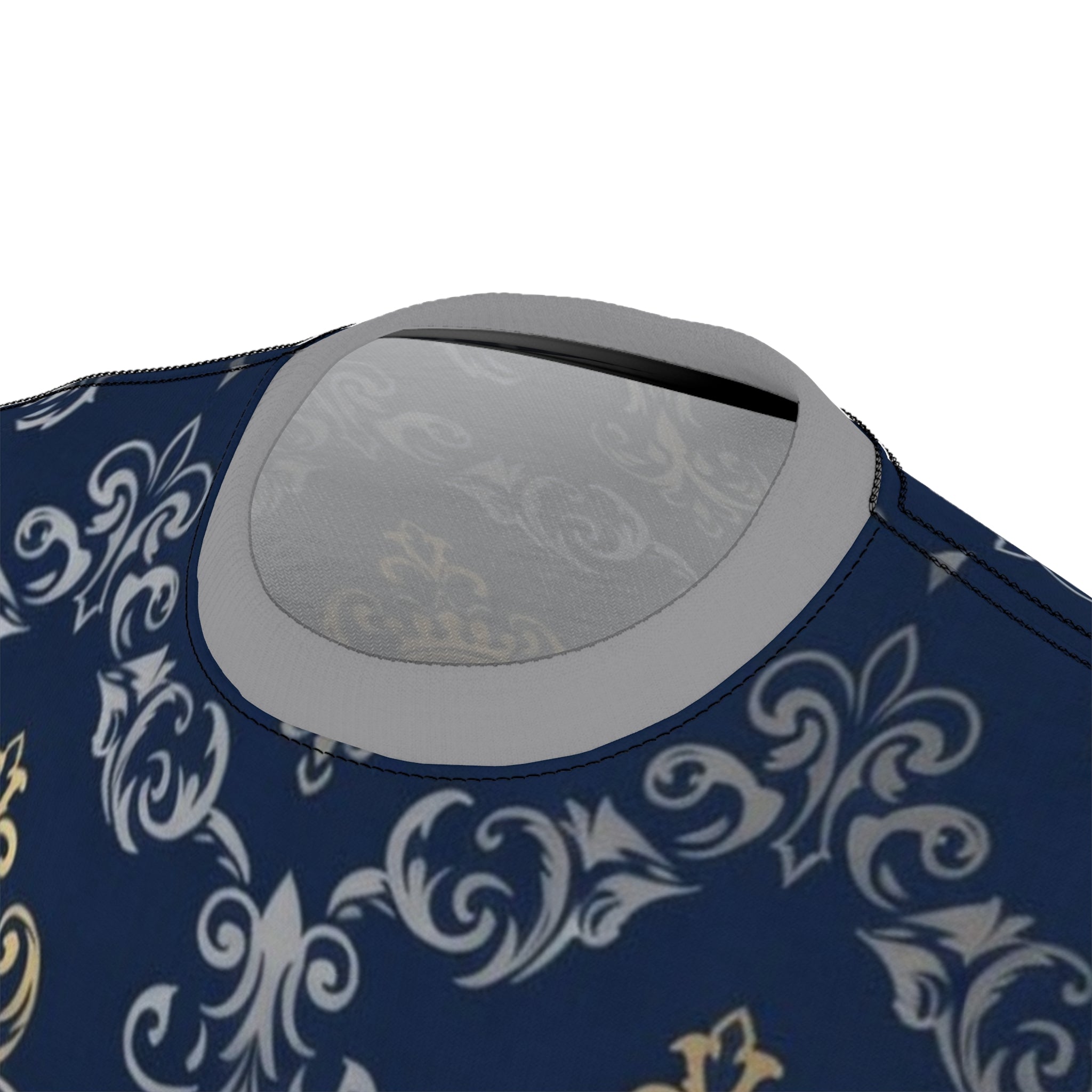 Royal Crest Pattern Tee — Navy Gold Damask All-Over Print T-Shirt
