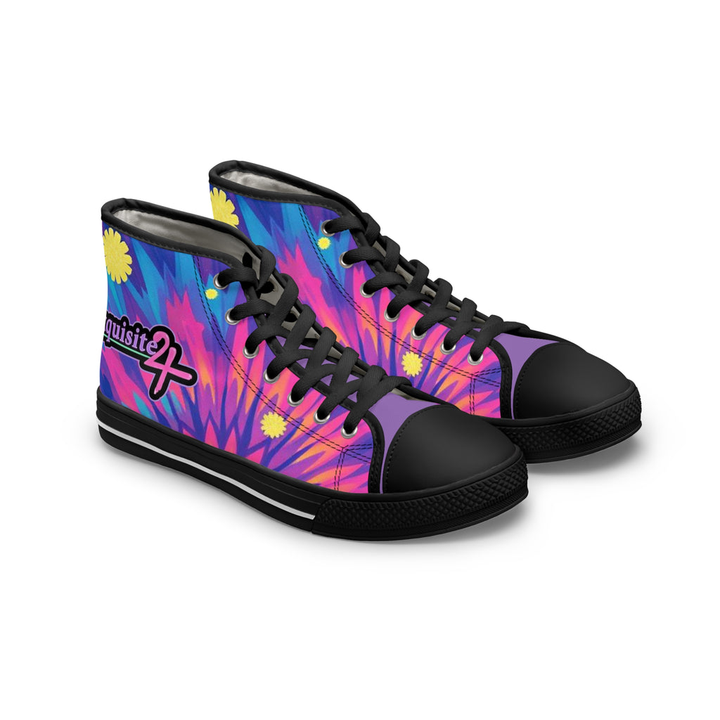 Women's High Top Sneakers — Vibrant Tie-Dye Floral High-Top Shoes