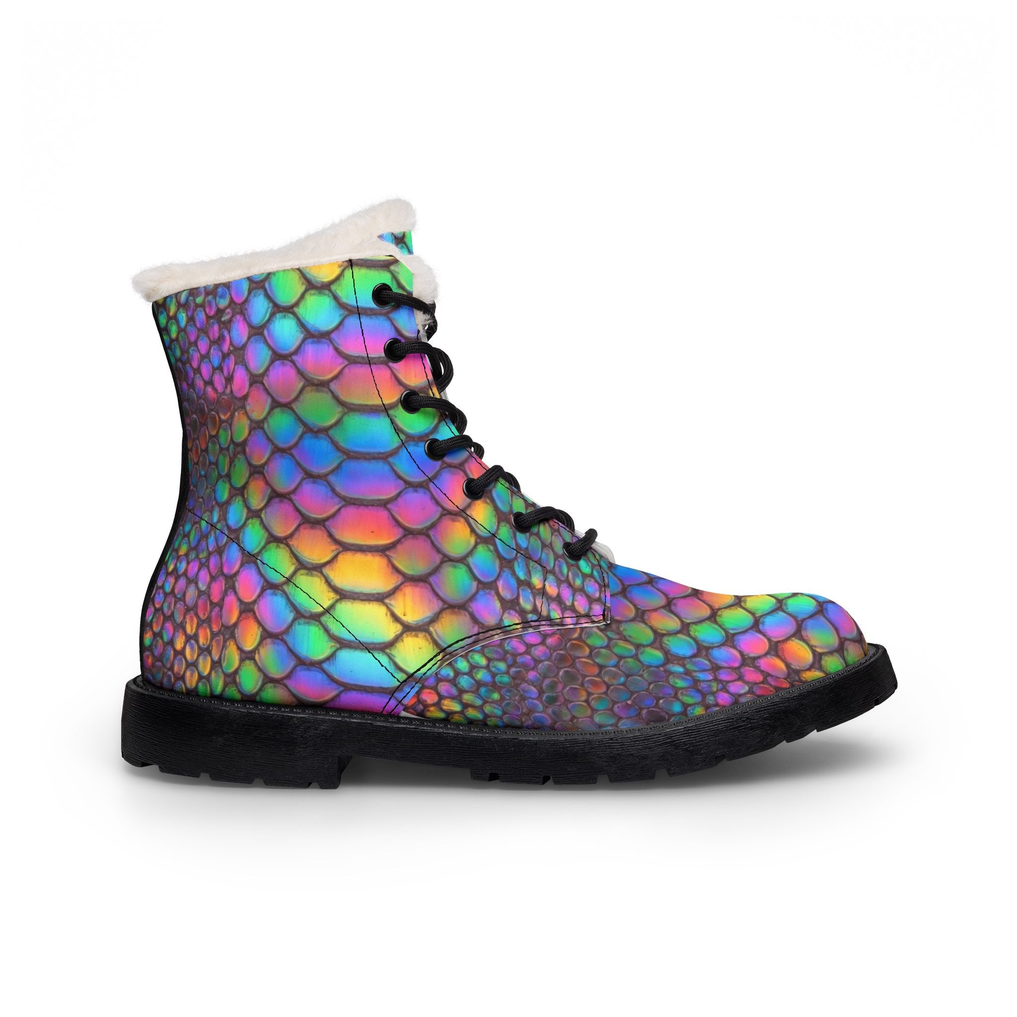 Women's  Iridescent Mermaid Scale Fur-Lined Leather Boots
