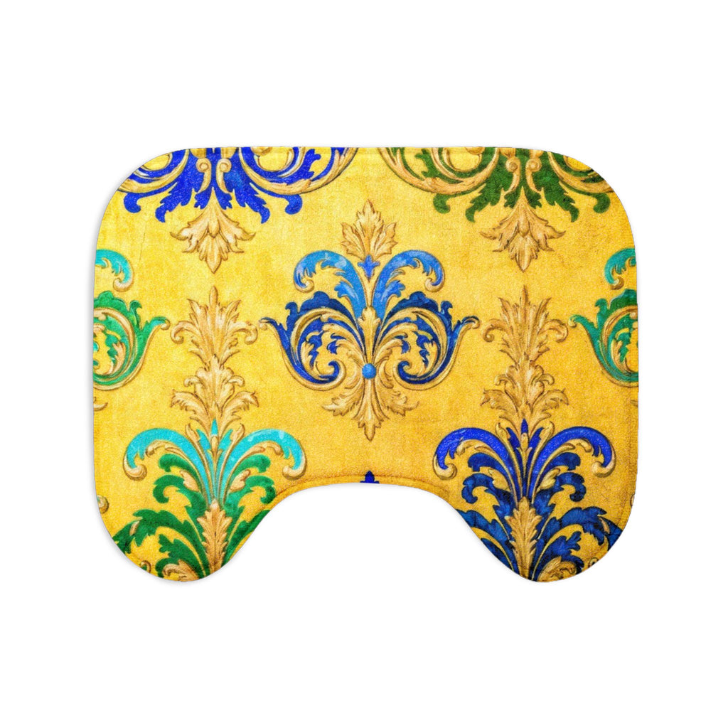Baroque Fleur Toilet Seat & Rug Set – Yellow Blue Green 3-Piece Bathroom Decor