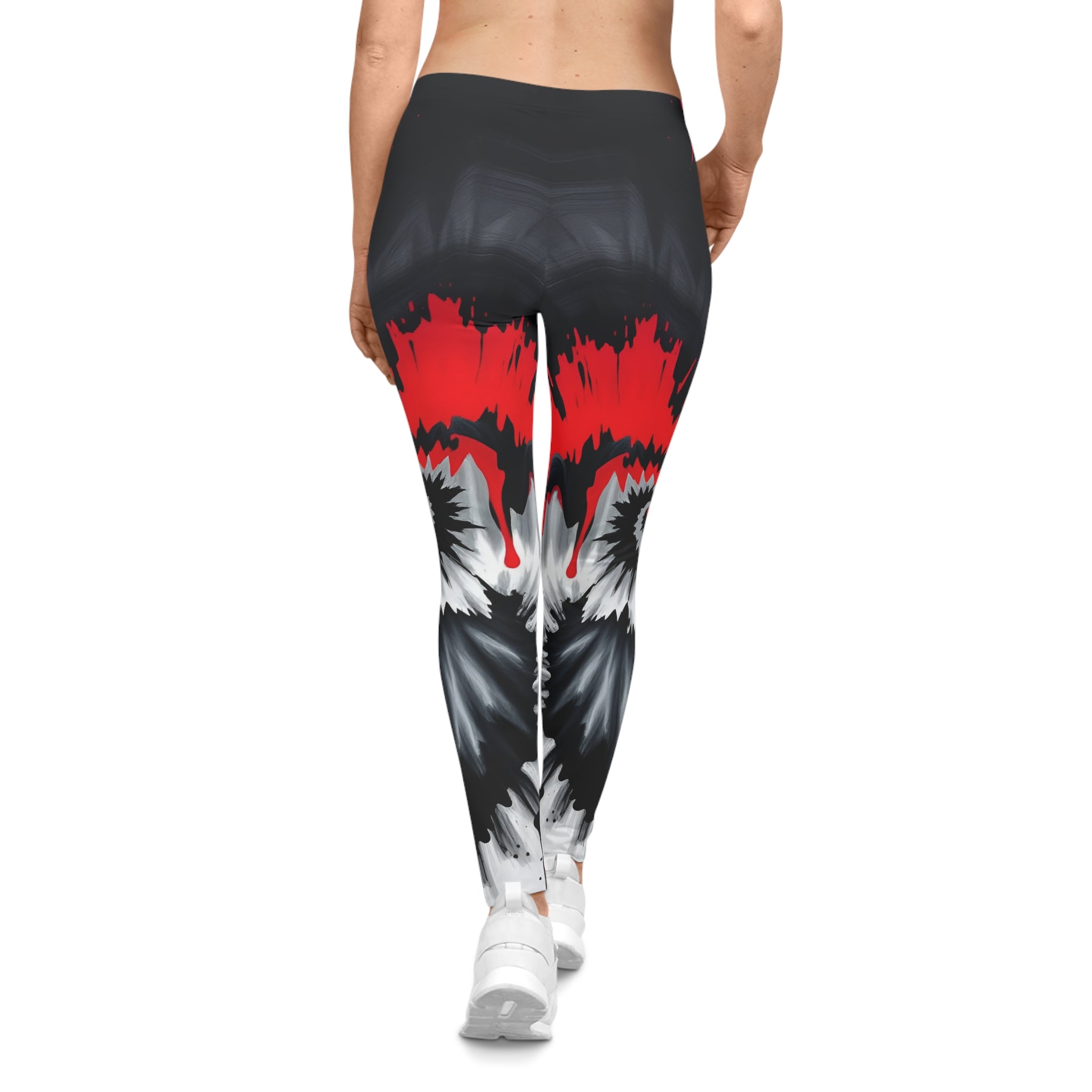 Women's Black, Red, and White Spiral Leggings