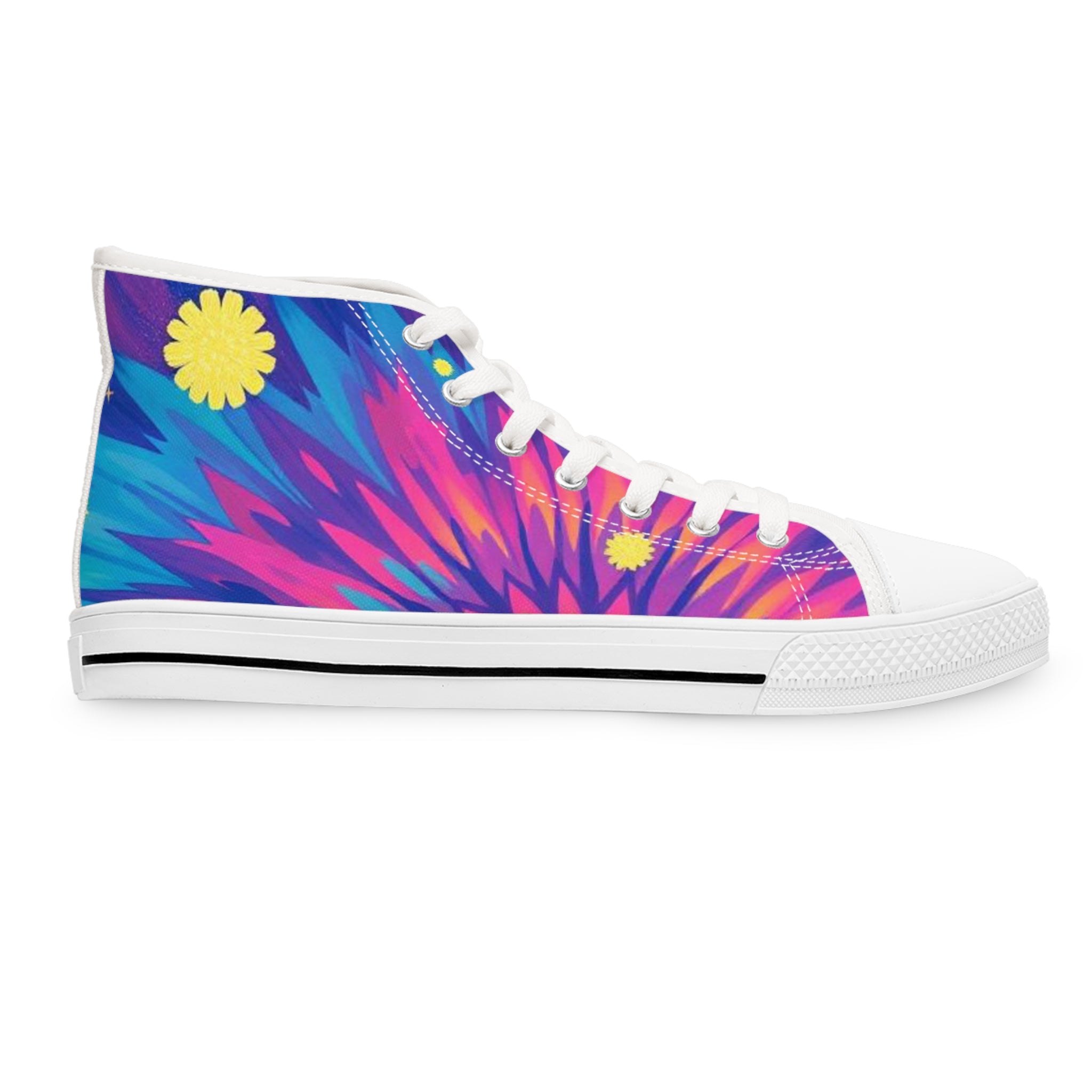 Women's High Top Sneakers — Vibrant Tie-Dye Floral High-Top Shoes