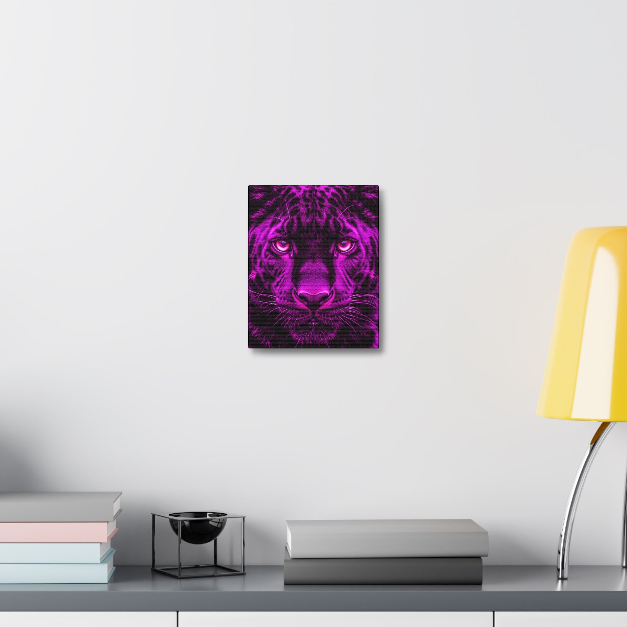 Purple Neon Panther Stretched Canvas – Vibrant Wall Art for Modern Rooms