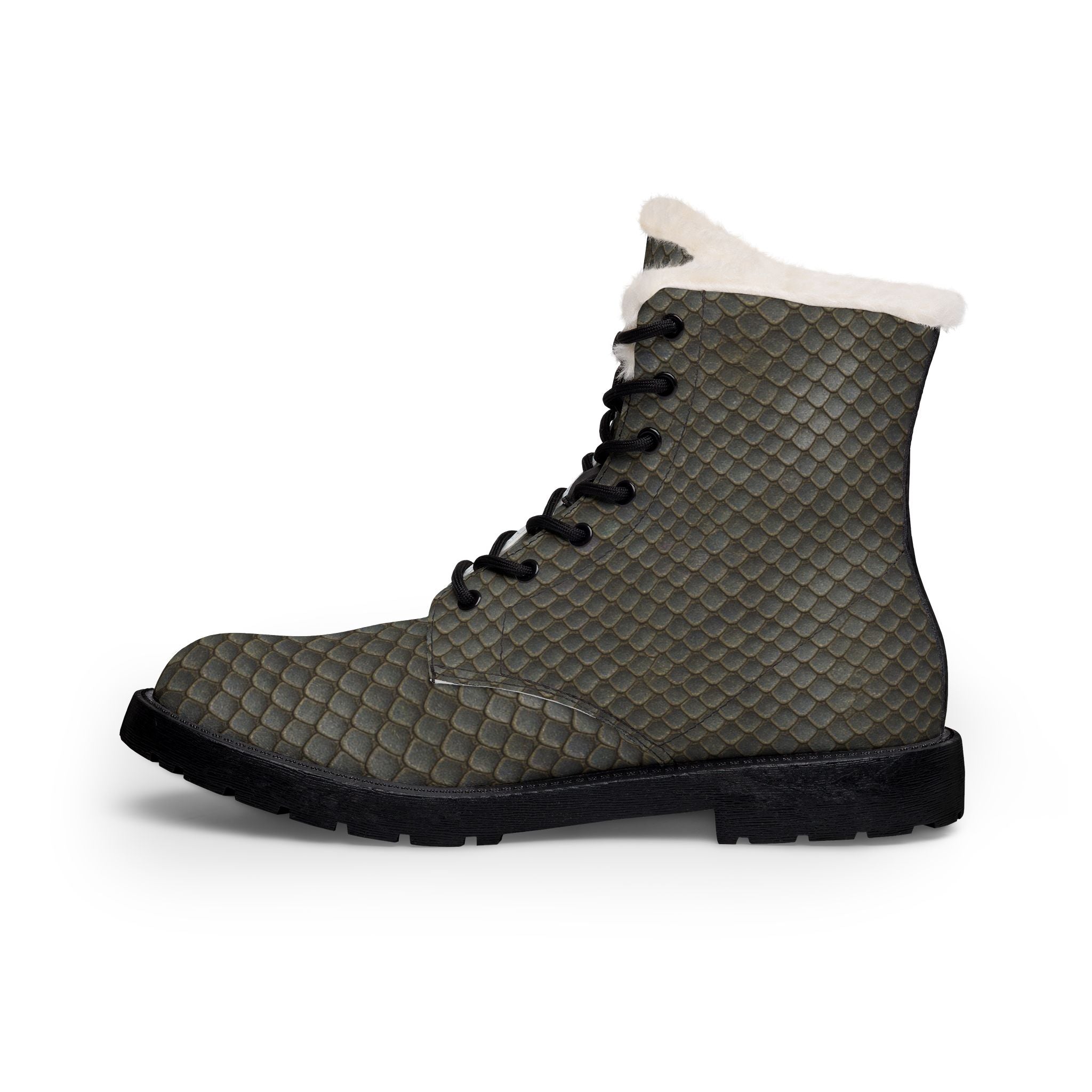 Women's Gray Quilt Print Leather Fur-Lined Boots