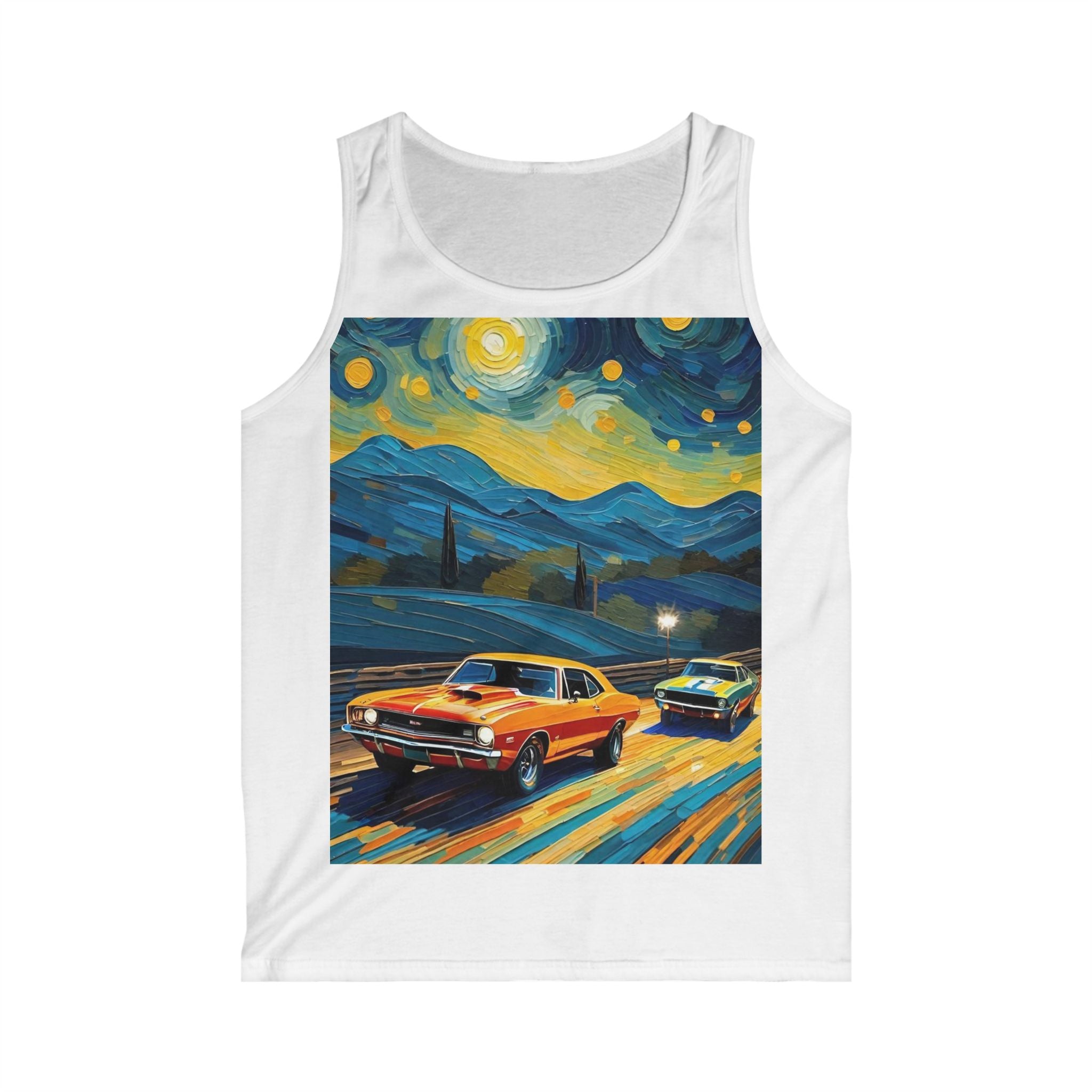 Vintage Muscle Car Tank Top — Starry Night Road Trip Graphic