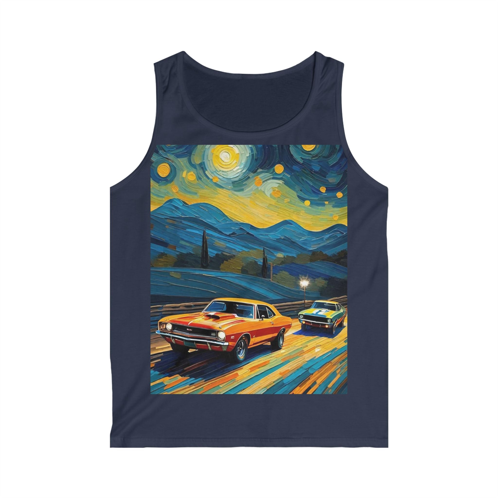 Vintage Muscle Car Tank Top — Starry Night Road Trip Graphic