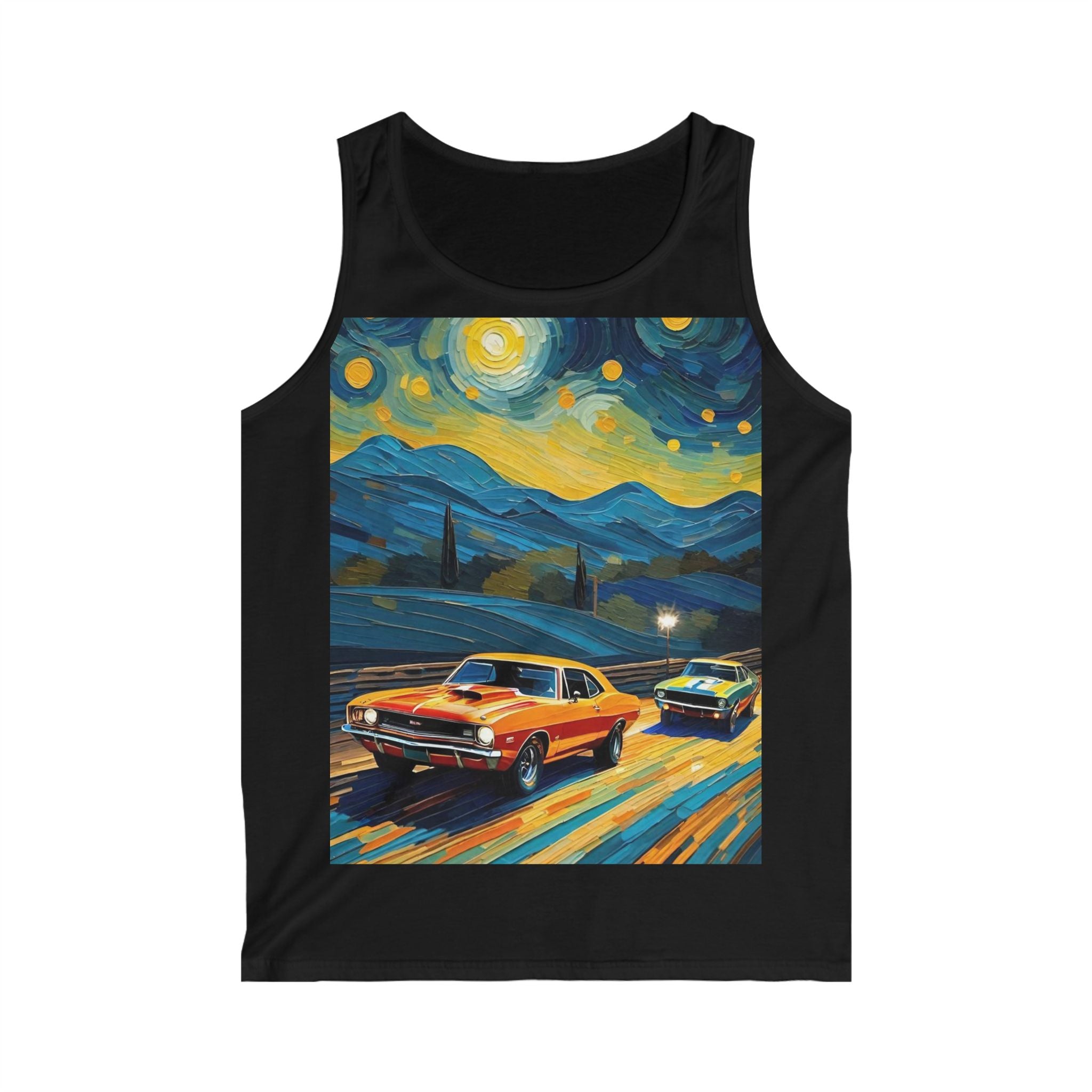 Vintage Muscle Car Tank Top — Starry Night Road Trip Graphic