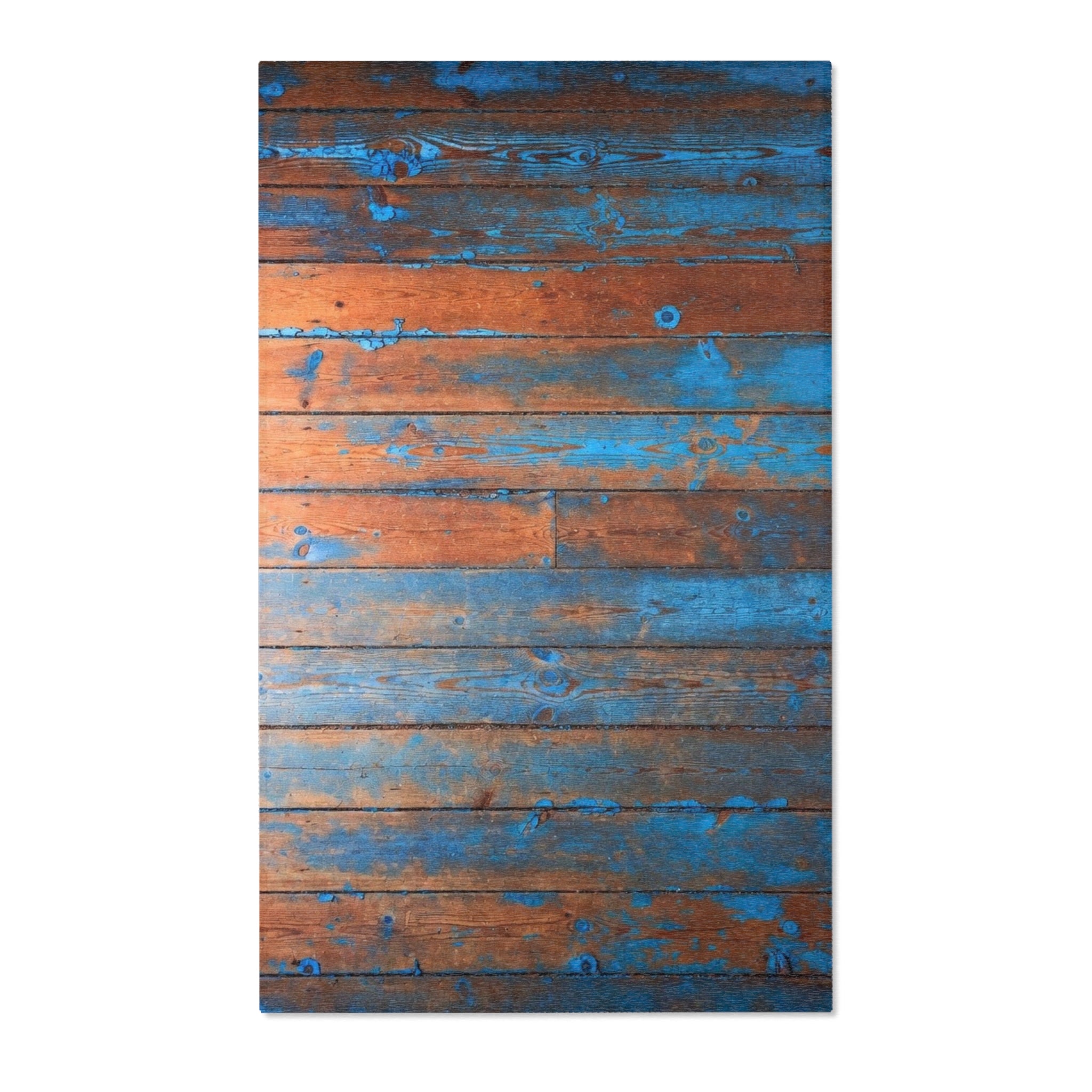 Rustic Blue Patina Wood Area Rug — Distressed Coastal Floor Decor