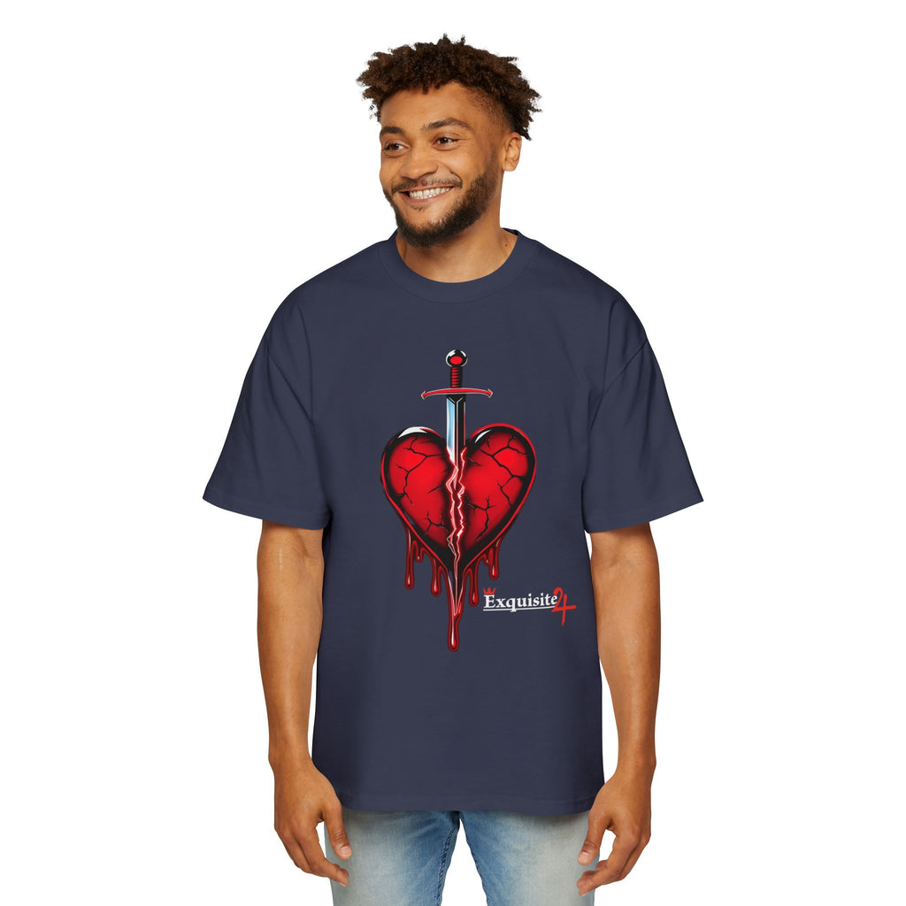 Oversized Graphic Tee — Bleeding Heart with Sword Design