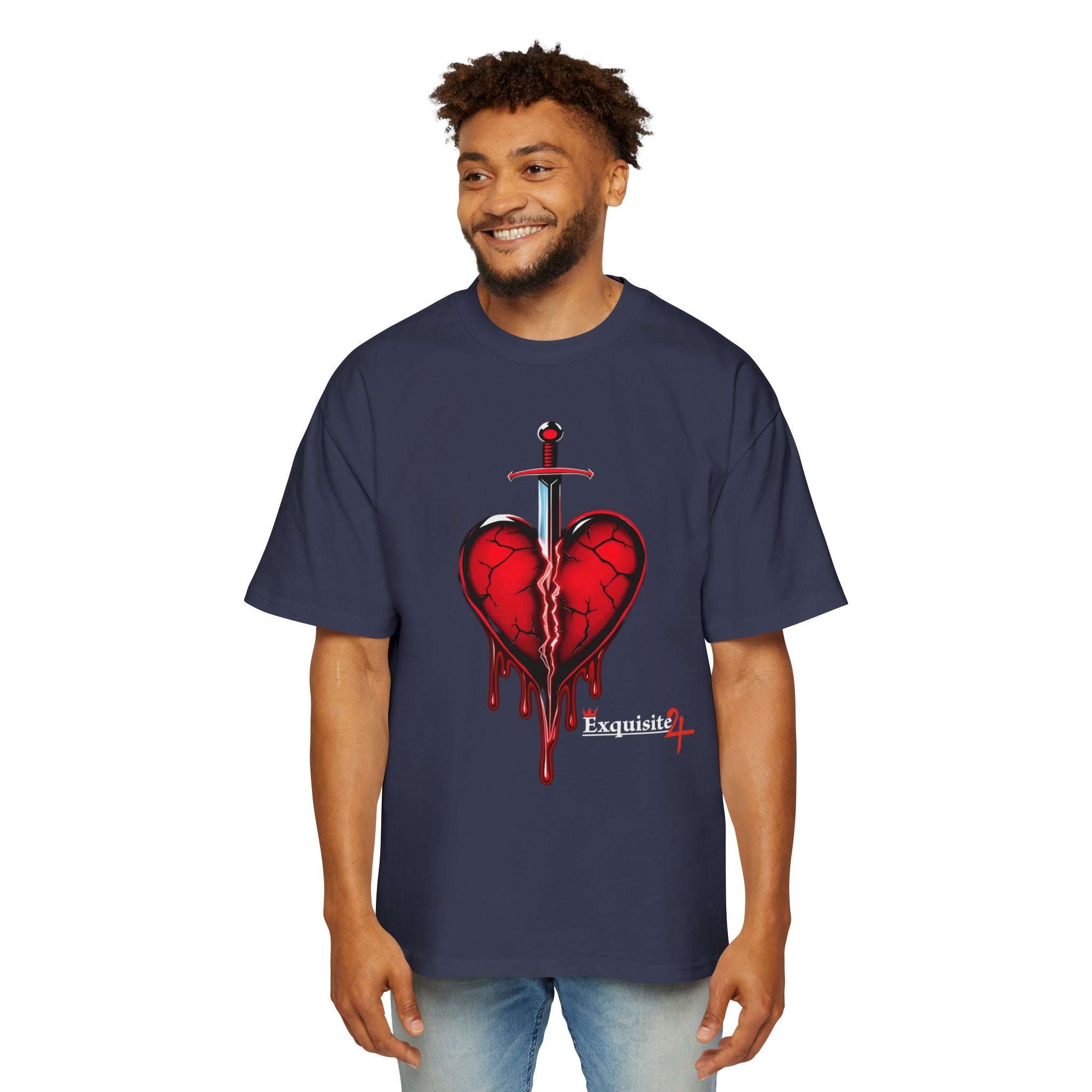 Oversized Graphic Tee — Bleeding Heart with Sword Design