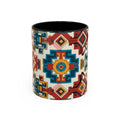 Southwestern Geometric Accent Mug — Color Interior Ceramic Coffee Cup