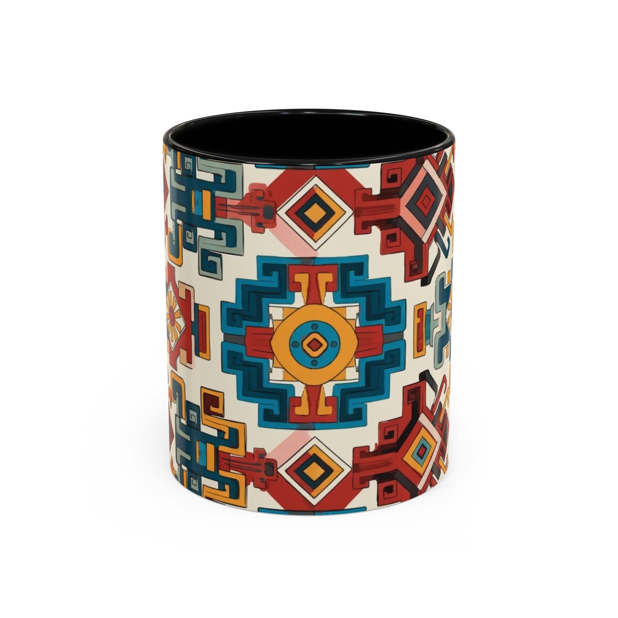 Southwestern Geometric Accent Mug — Color Interior Ceramic Coffee Cup