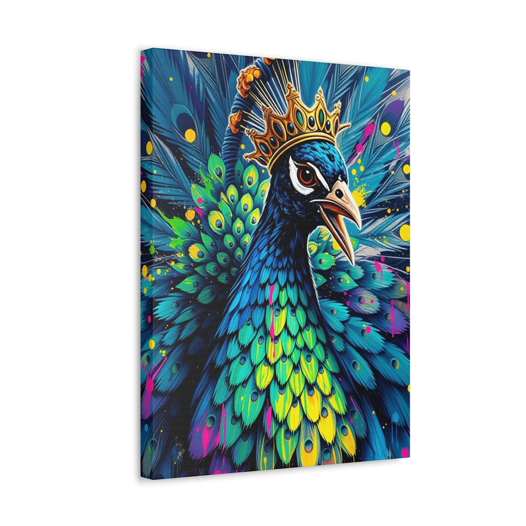 Peacock King Stretched Canvas – Vibrant Crowned Peacock Wall Art
