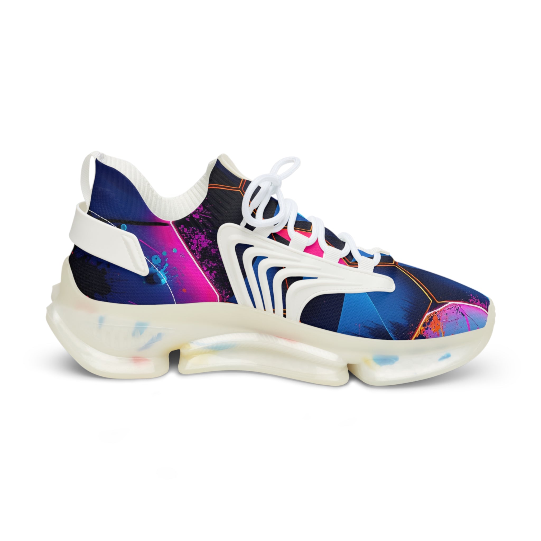 Women's Neon Geometric Athletic Shoes (Blue Pink Hexagon)