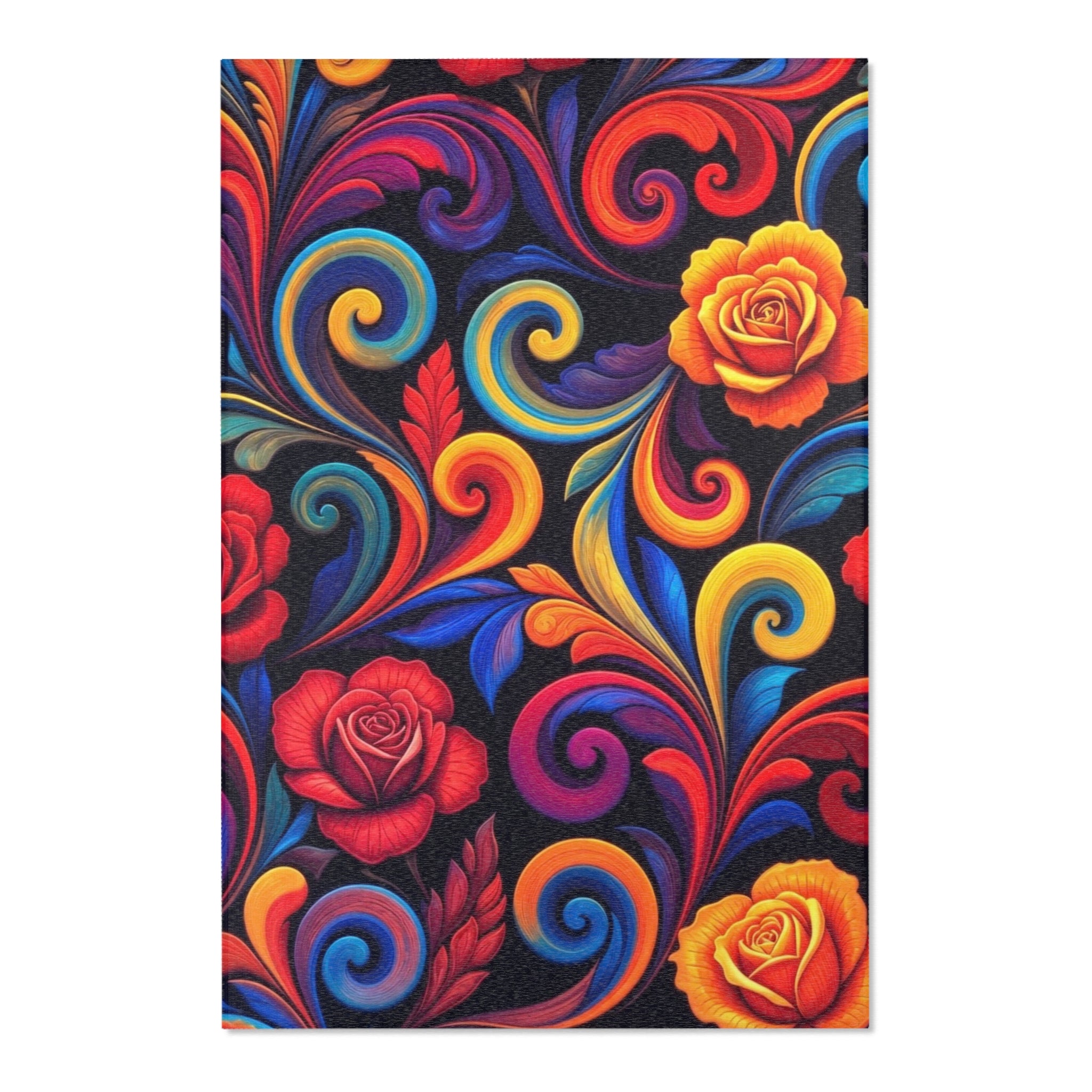 Vibrant Floral Swirl Area Rug — Colorful Rose Accent Rug