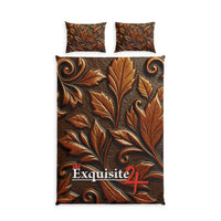 Brown Embossed Leaf Cotton Duvet Cover Set