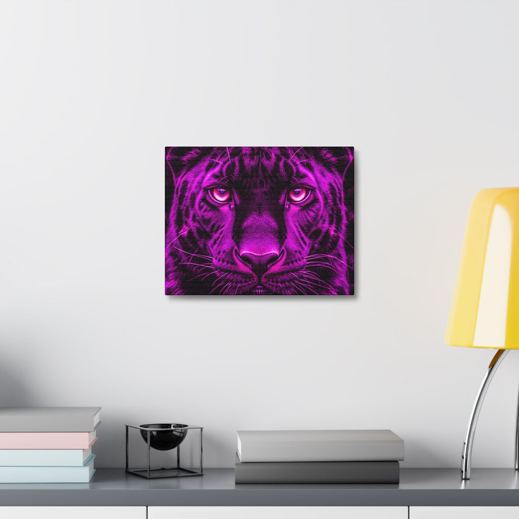 Purple Neon Panther Stretched Canvas – Vibrant Wall Art for Modern Rooms