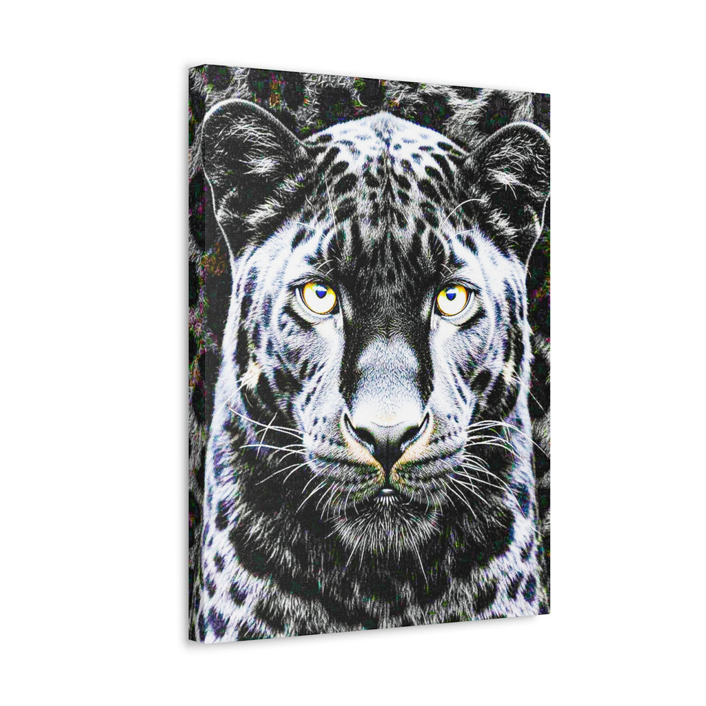Leopard Portrait Stretched Canvas — Snow Leopard Wall Art with Yellow Eyes