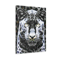 Leopard Portrait Stretched Canvas — Snow Leopard Wall Art with Yellow Eyes