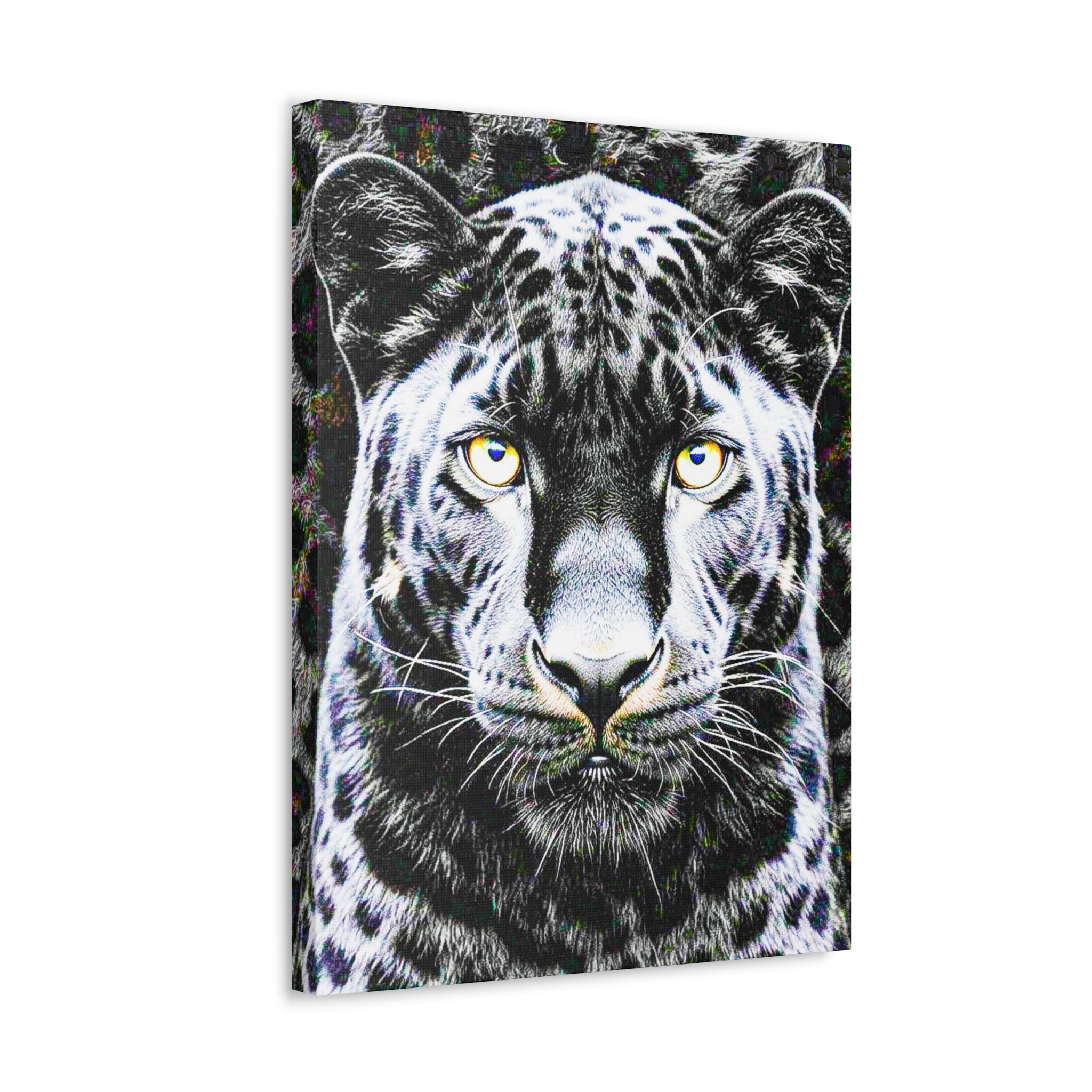 Leopard Portrait Stretched Canvas — Snow Leopard Wall Art with Yellow Eyes