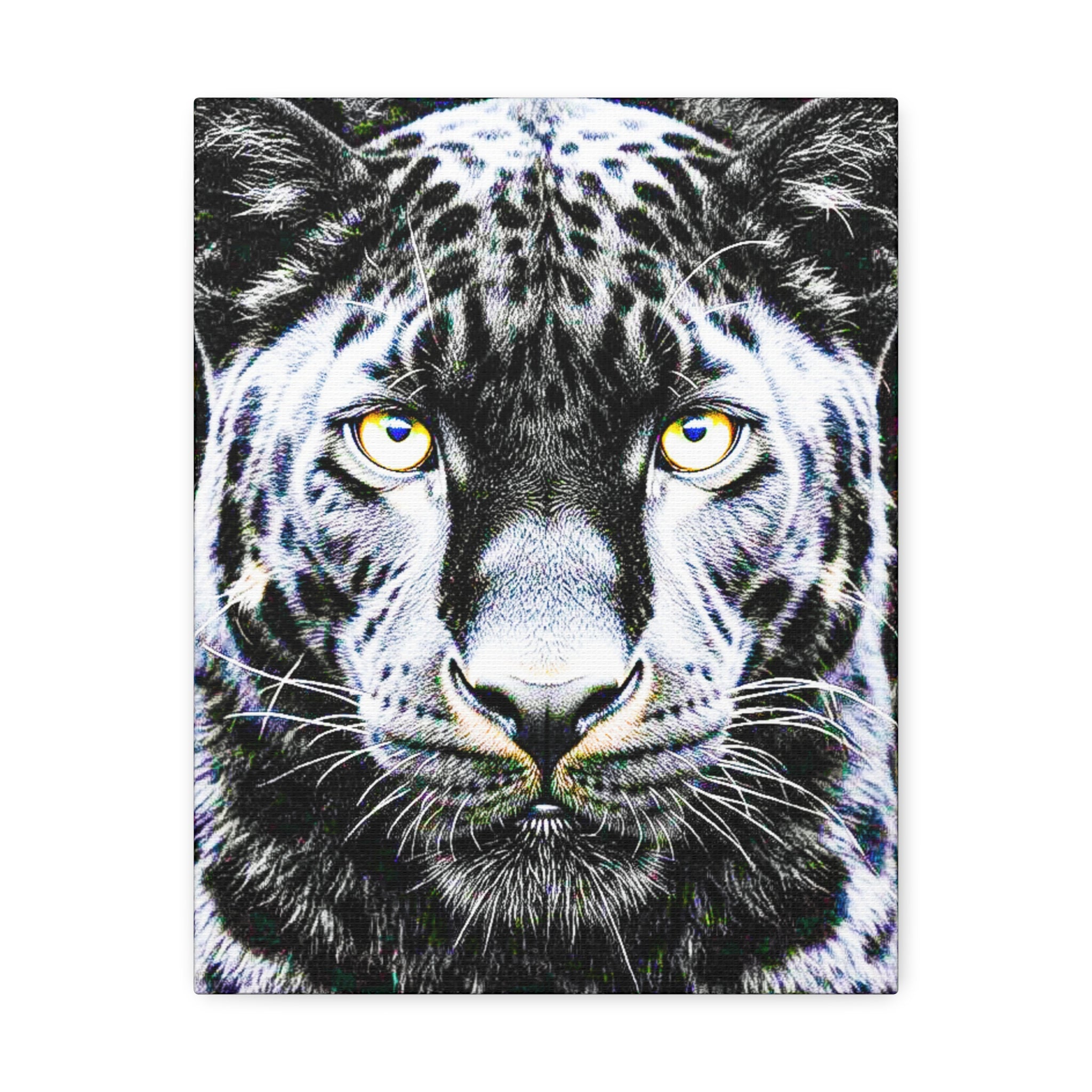Leopard Portrait Stretched Canvas — Snow Leopard Wall Art with Yellow Eyes