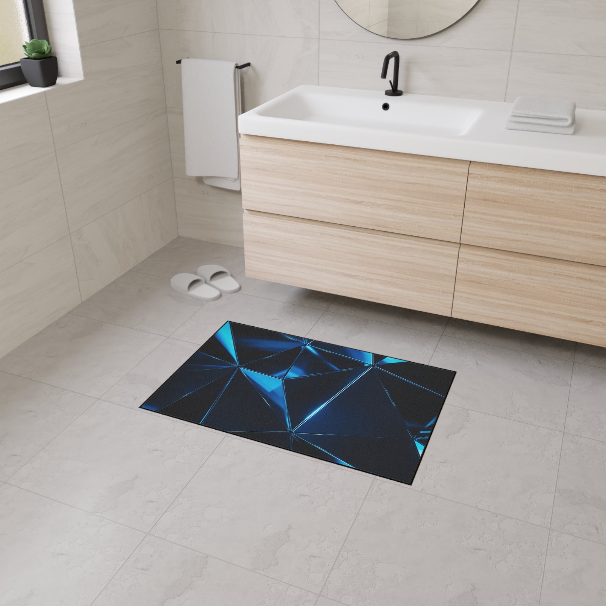 Geometric Blue Prism Floor Mat — Heavy Duty Non-Slip Rug for Entry, Garage & Office