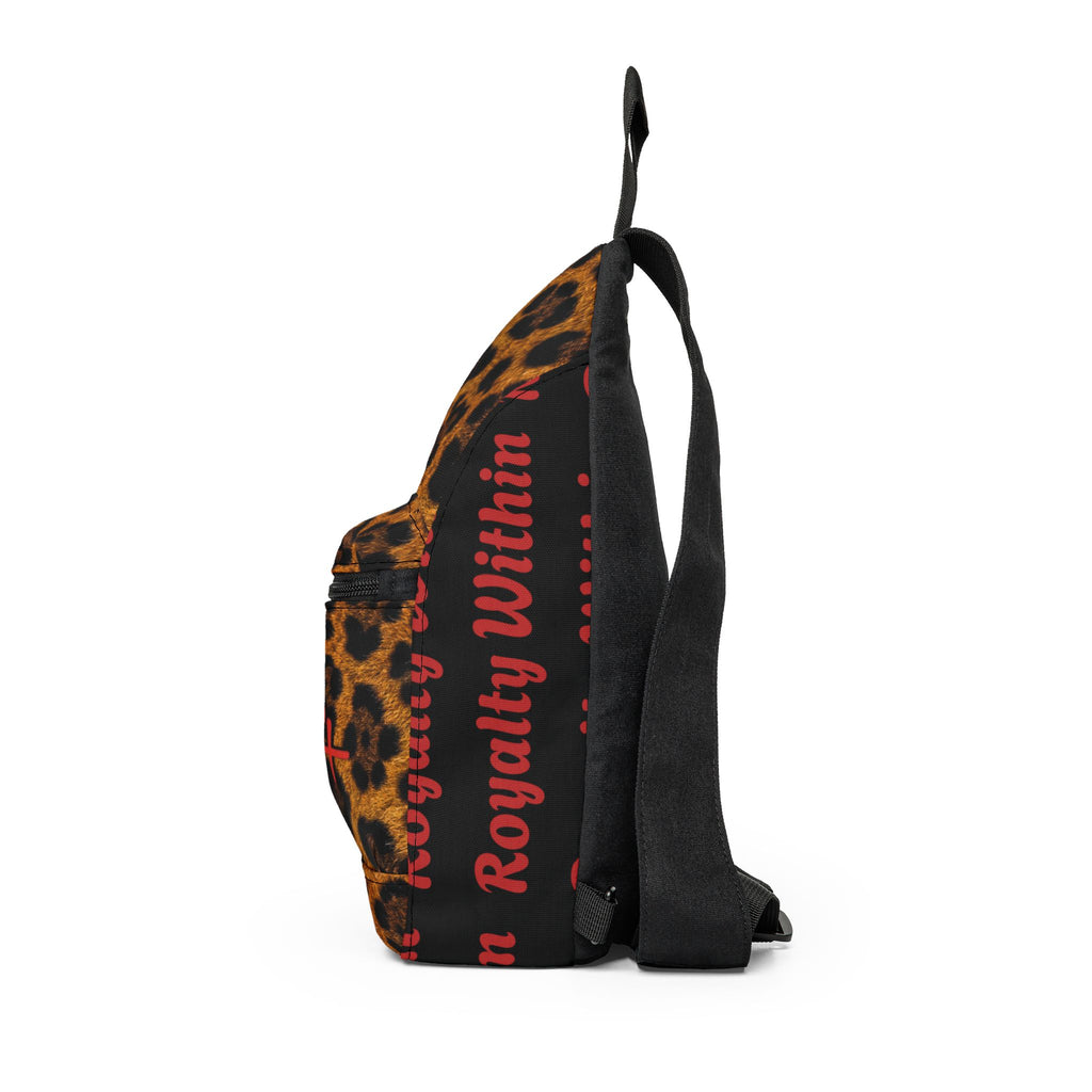 Leopard Print Sling Bag — 'Exquisite 24' Logo & 'Royalty Within' Accent
