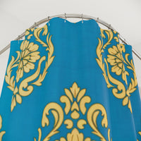 Damask Gold Floral Shower Curtain - Teal Blue Bathroom Decor