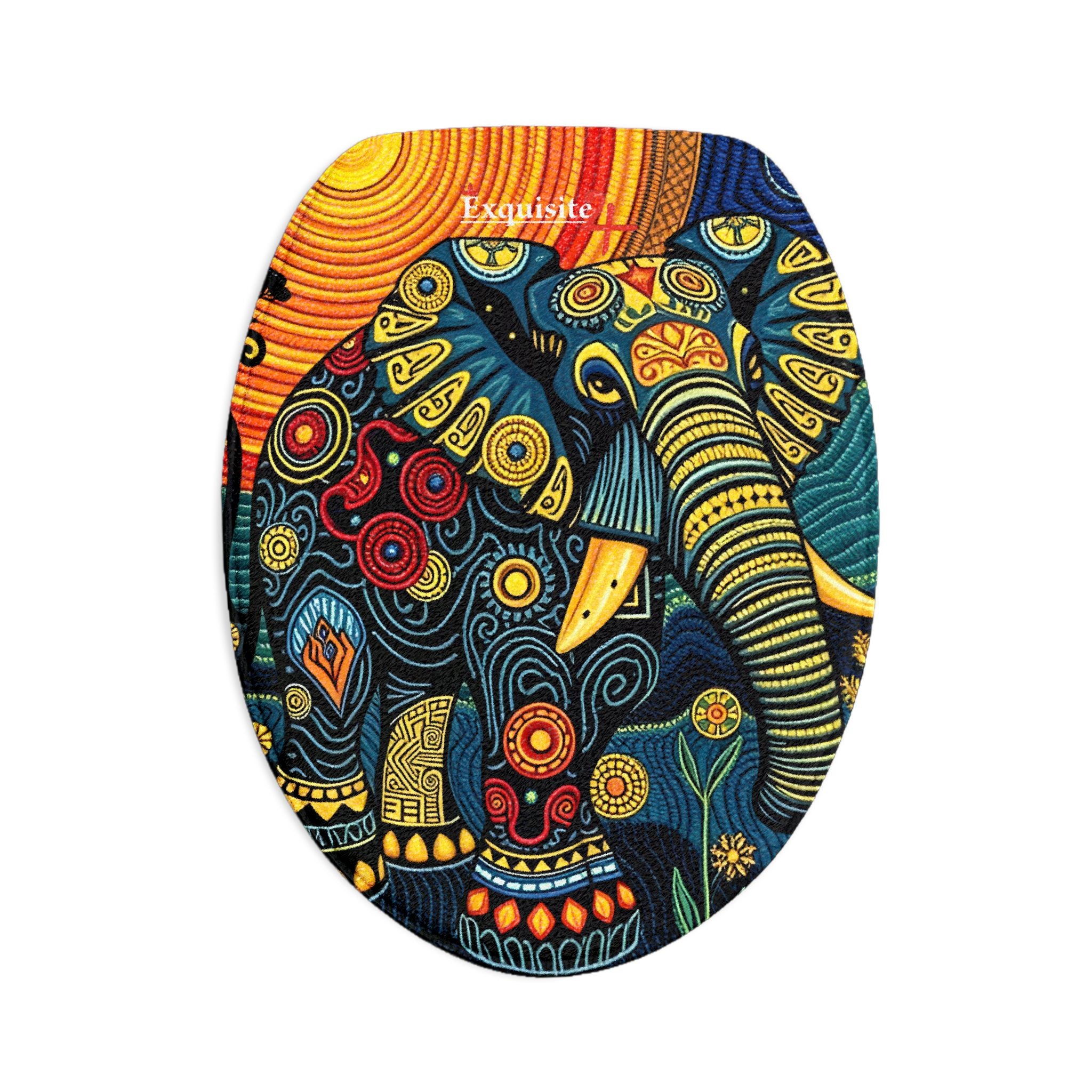 Colorful Boho Elephant Bathroom Rug & Lid Cover Three-Piece Set