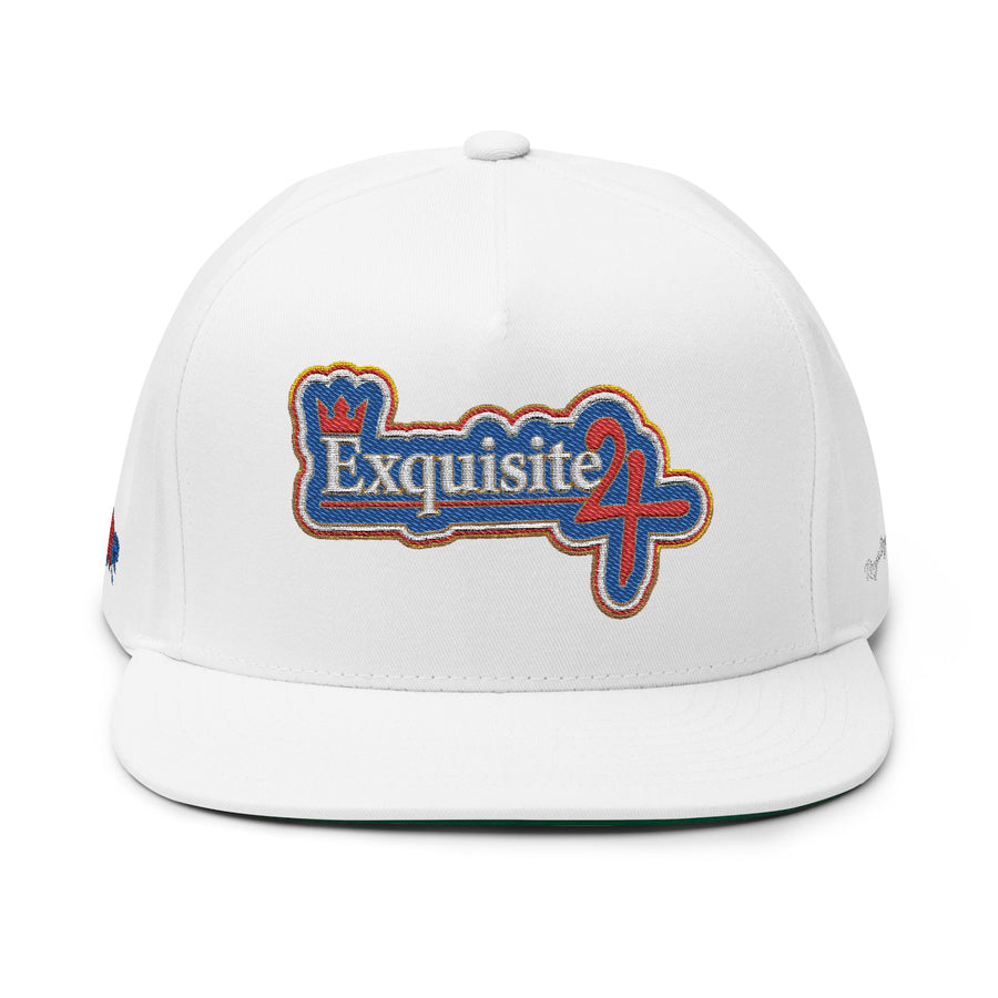 Exquisite 24 Embroidered Flat Bill Cap — Vintage Sports Logo Snapback