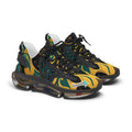 Women's Mesh Sneakers — Bold Abstract Green & Gold Athletic Shoes