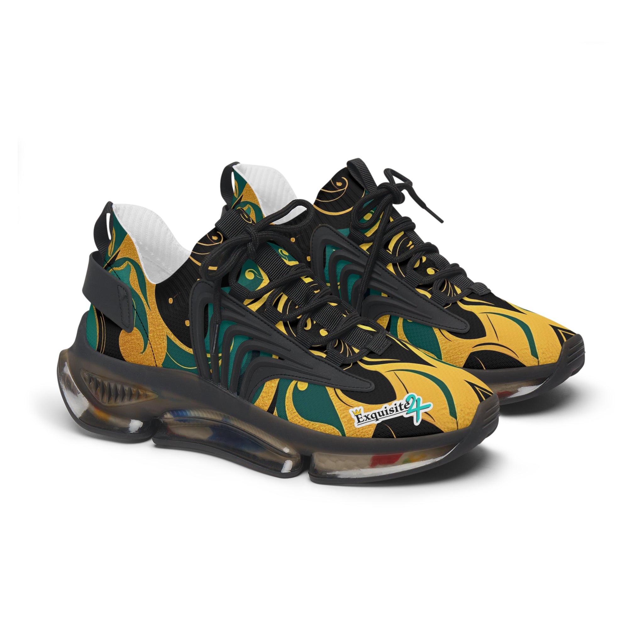 Women's Mesh Sneakers — Bold Abstract Green & Gold Athletic Shoes