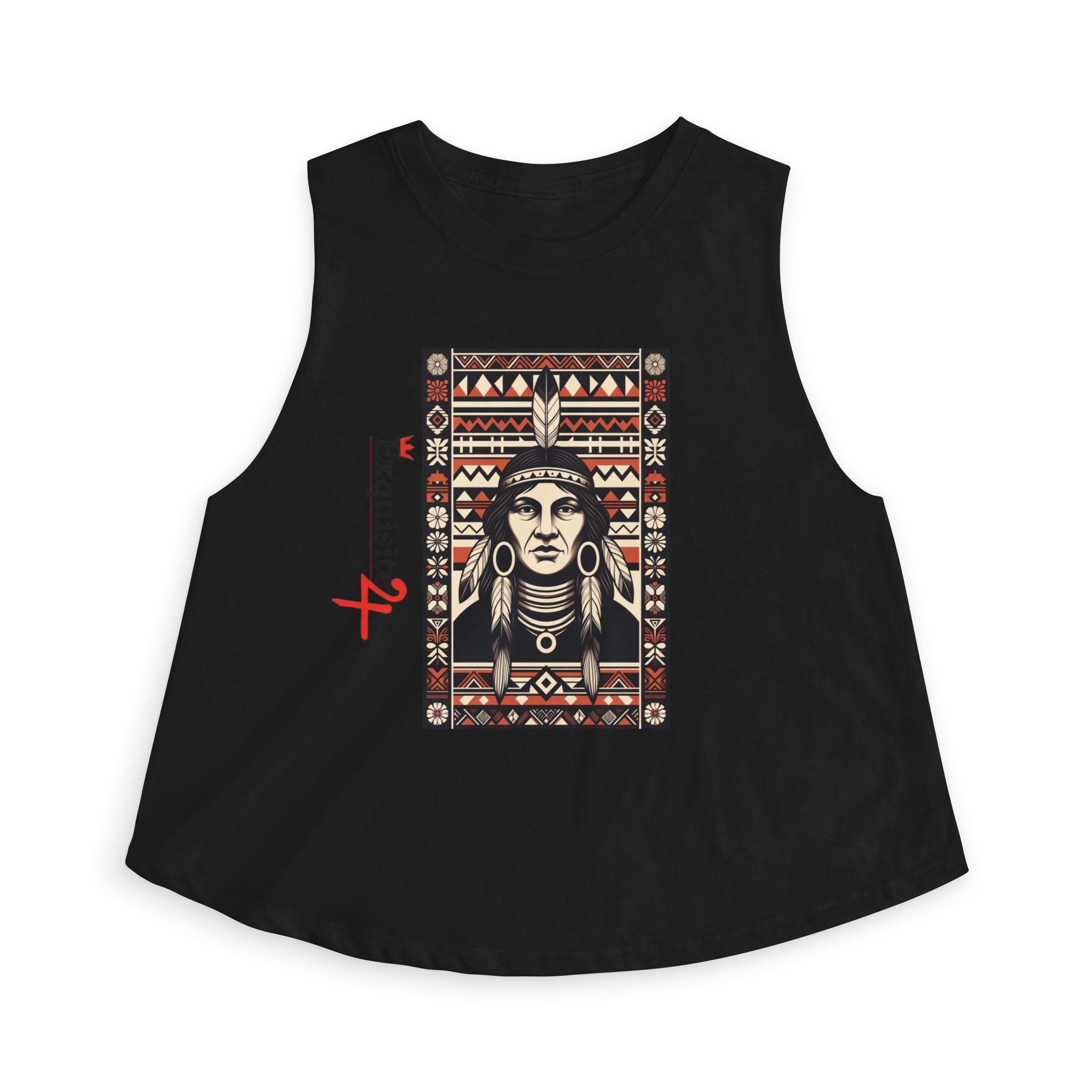 Native Inspired Tribal Portrait Crop Top — Boho Aztec Graphic Women's Tank