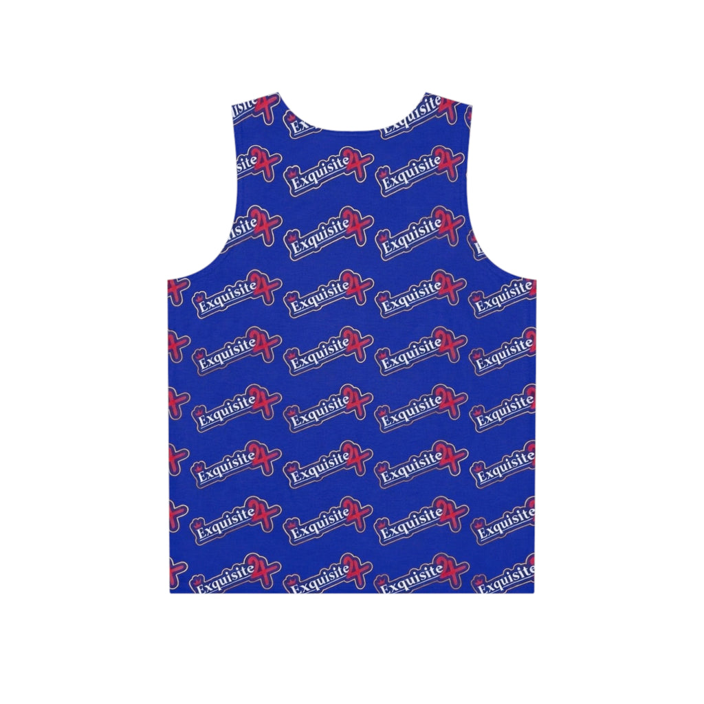 Exquisite 24 Logo All-Over Print Blue Tank Top — Men's Graphic Streetwear