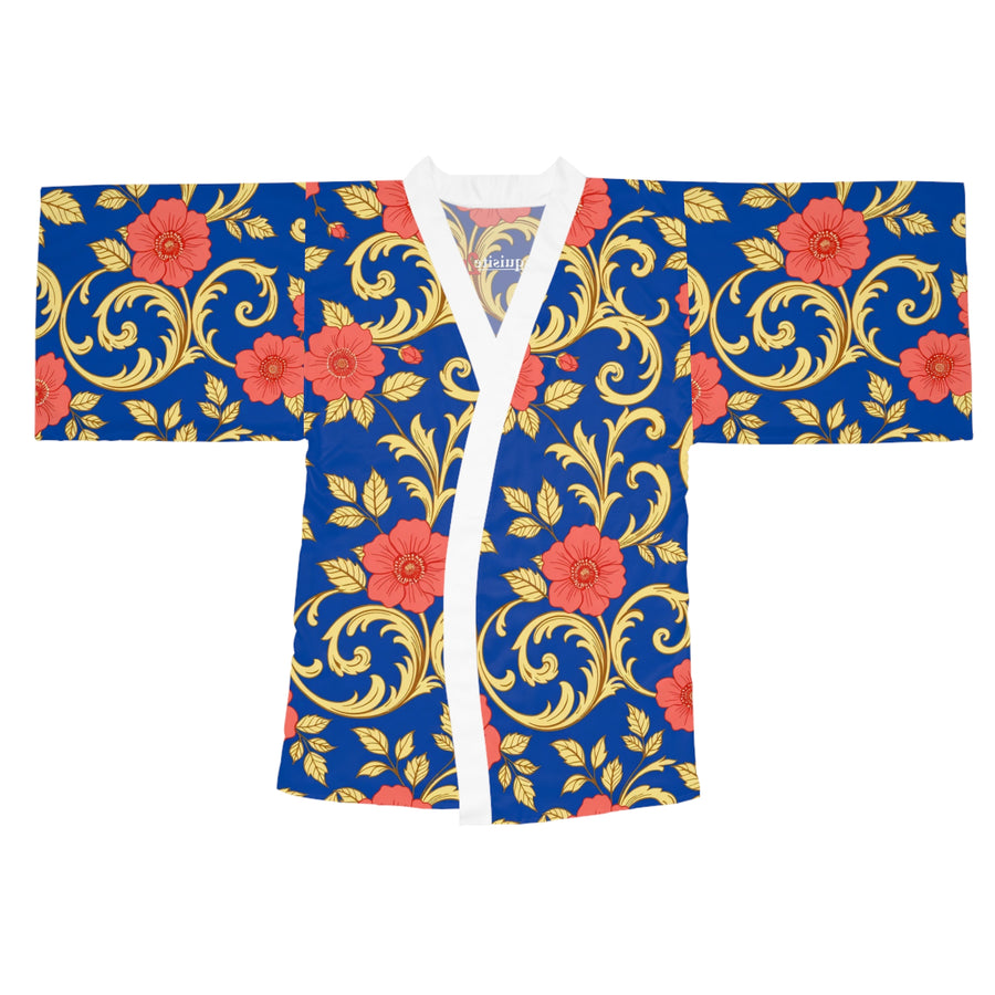 Floral Baroque Kimono Robe - Blue & Gold All-Over Print