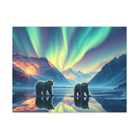 Aurora Polar Bears Stretched Canvas - Northern Lights Wildlife Wall Art