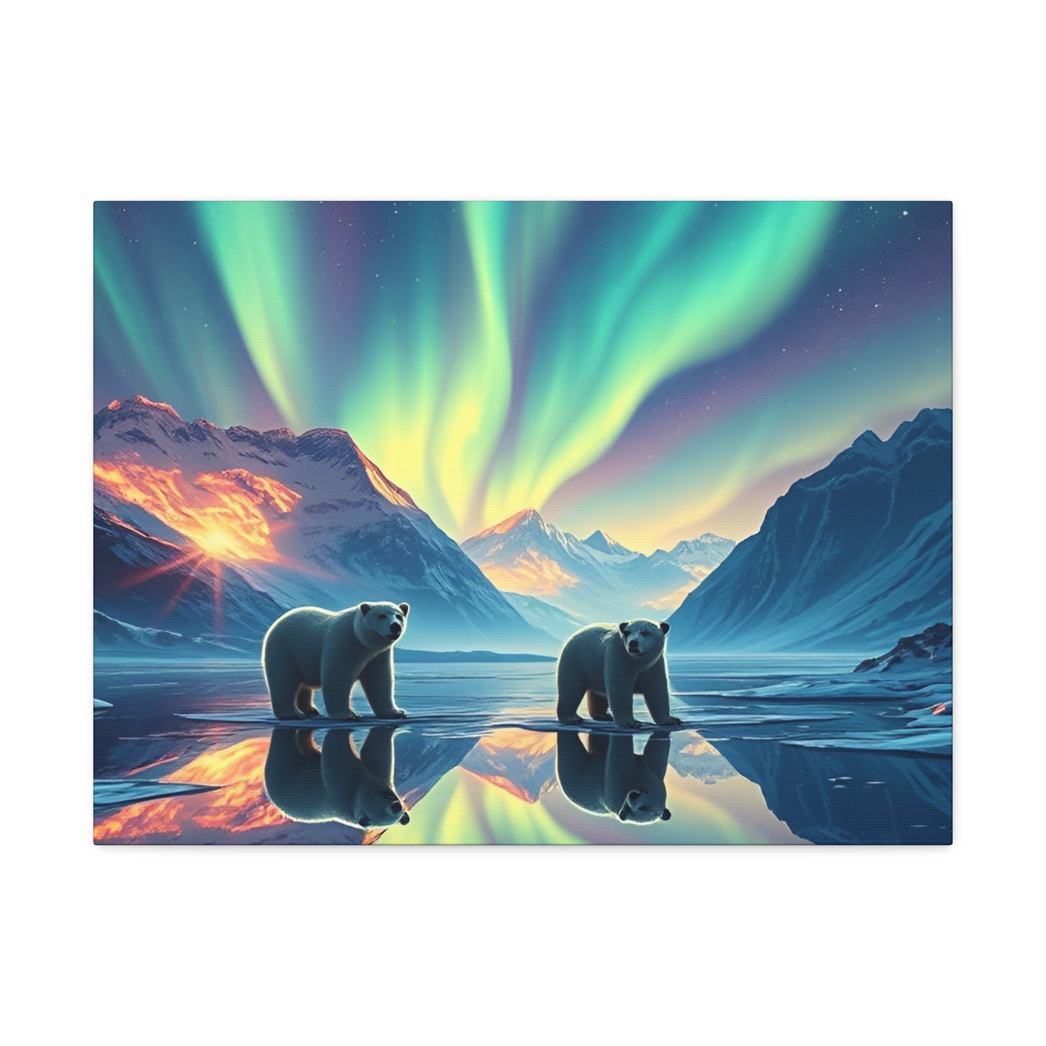 Aurora Polar Bears Stretched Canvas - Northern Lights Wildlife Wall Art