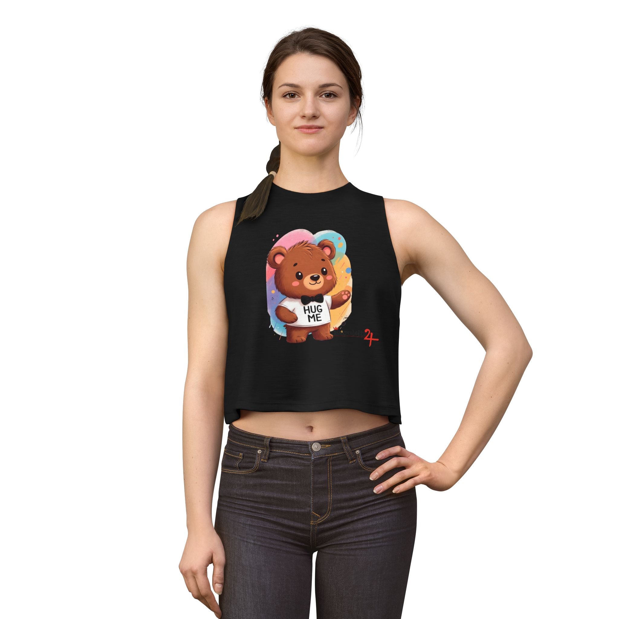 Hug Me Bear Crop Top — Cute Teddy Graphic Women's Tank