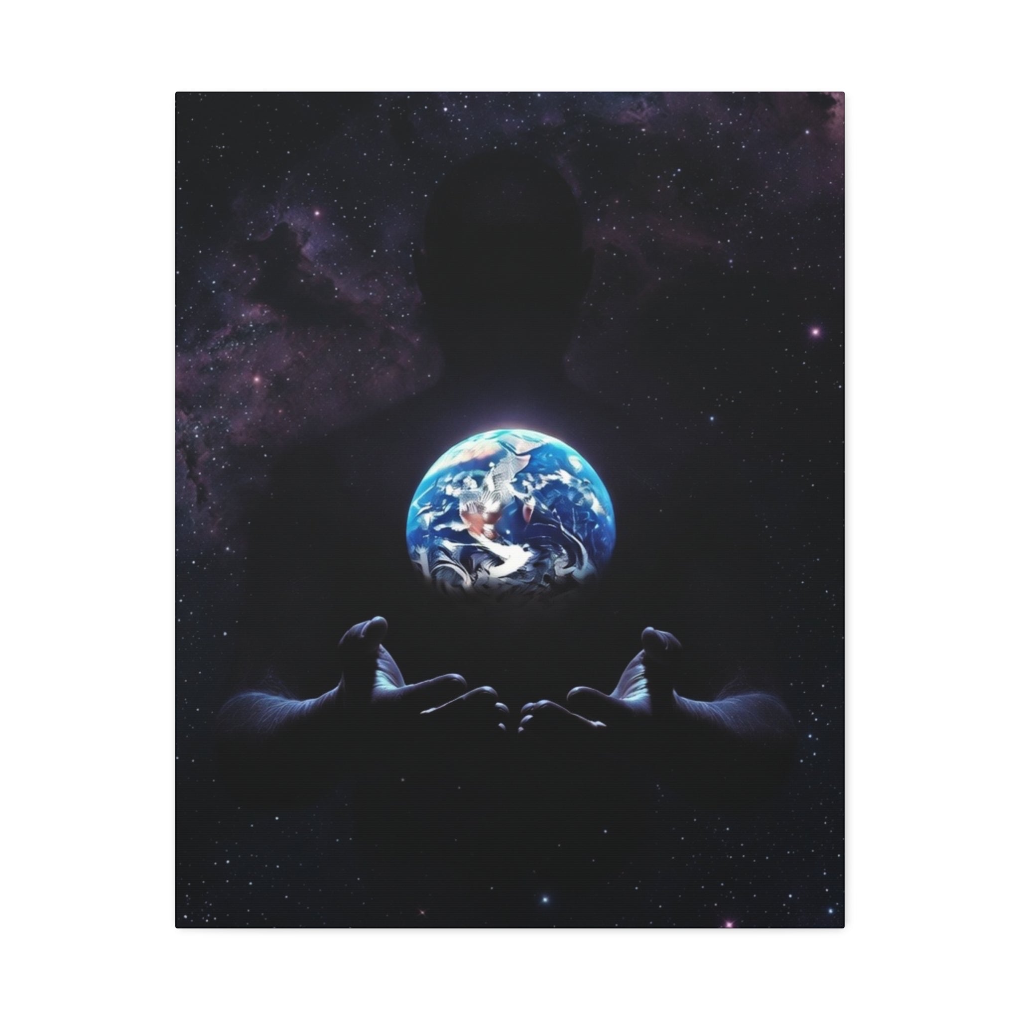 Galaxy Hands Stretched Canvas – Earth in Palm Wall Art