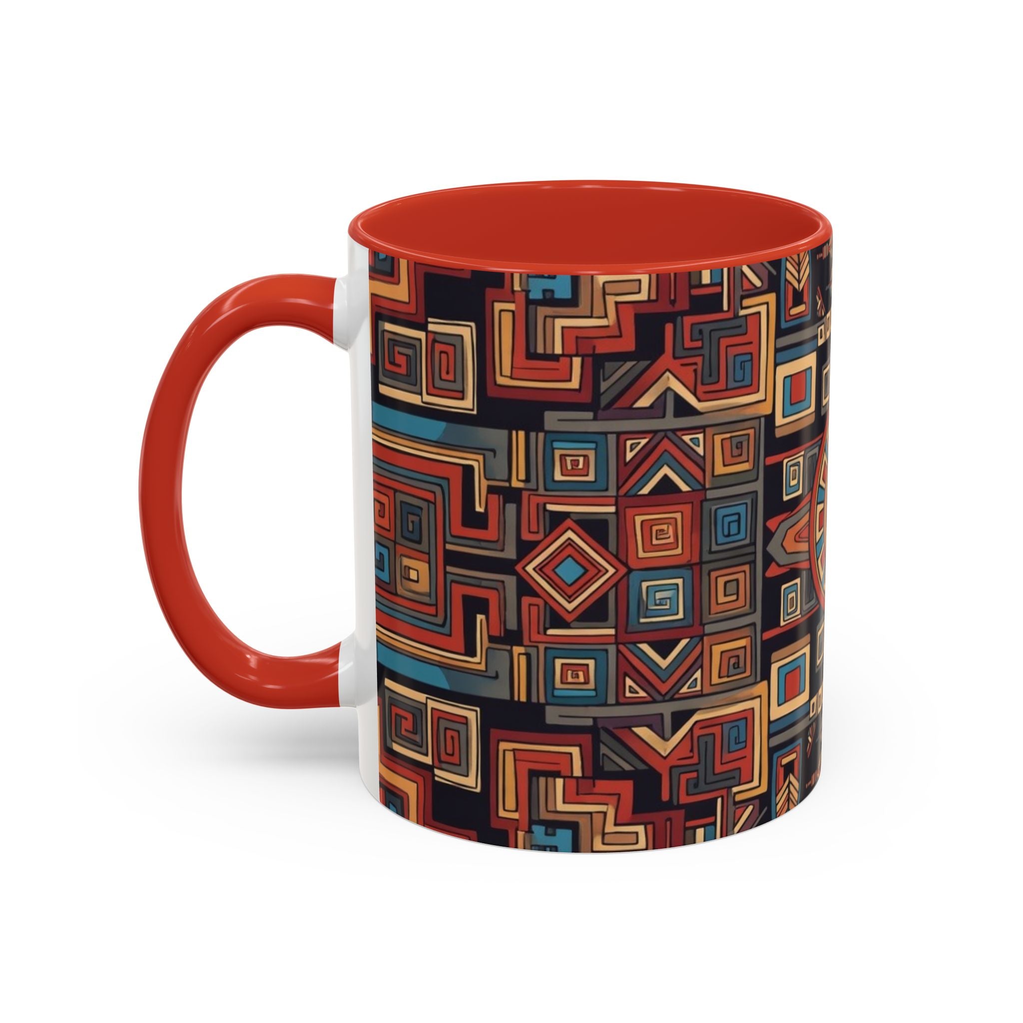 Boho Geometric Accent Mug — Colorful Tribal Pattern Coffee Cup