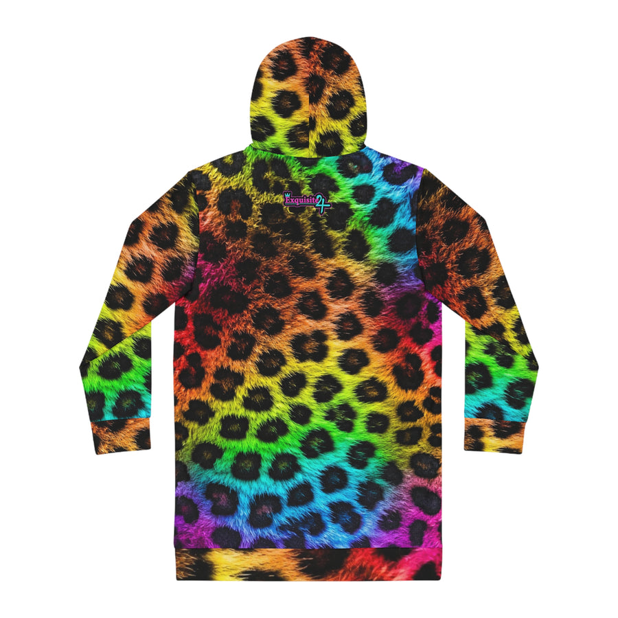 Rainbow Leopard Hoodie Dress
