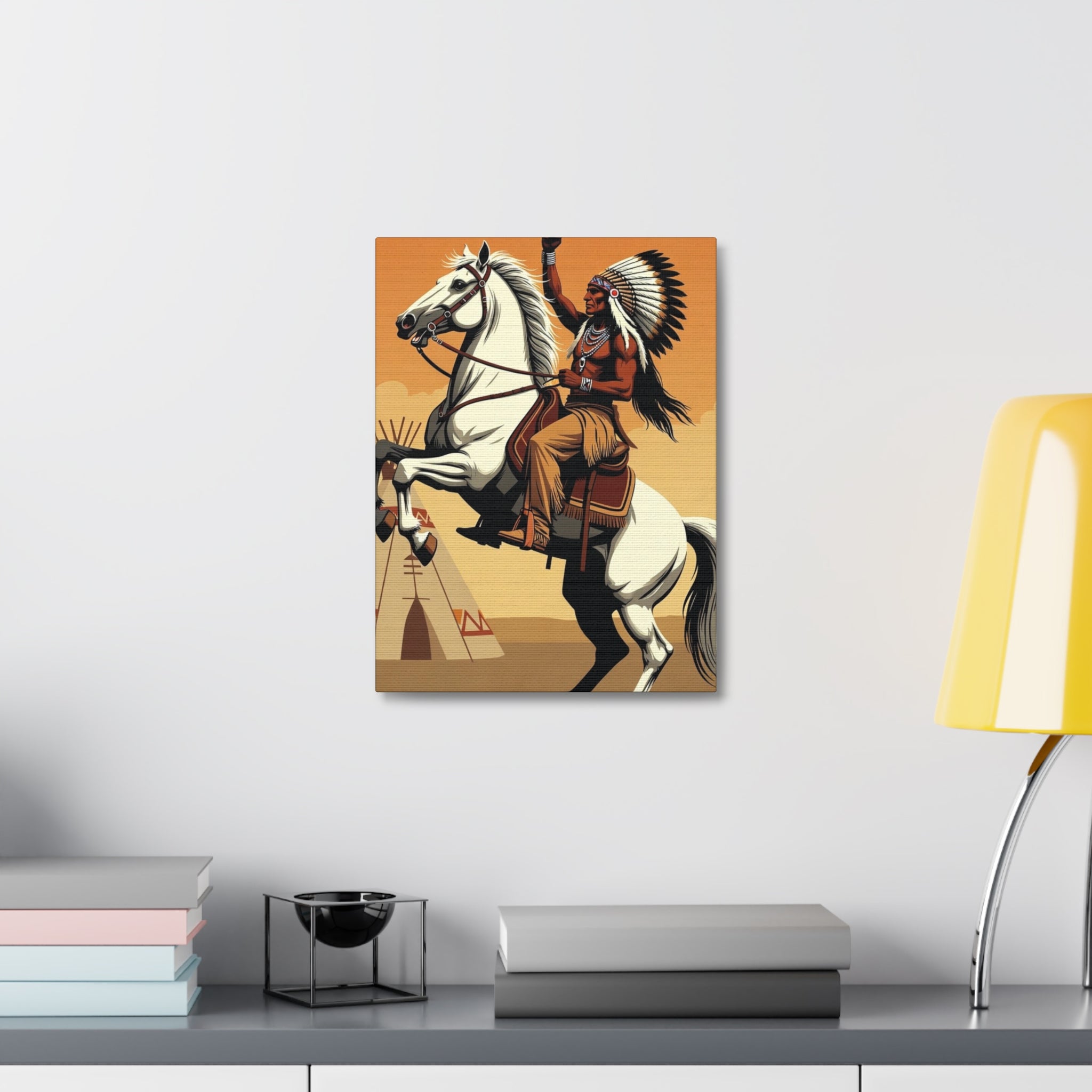 Aboriginal American Warrior on Horse — Stretched Canvas Wall Art