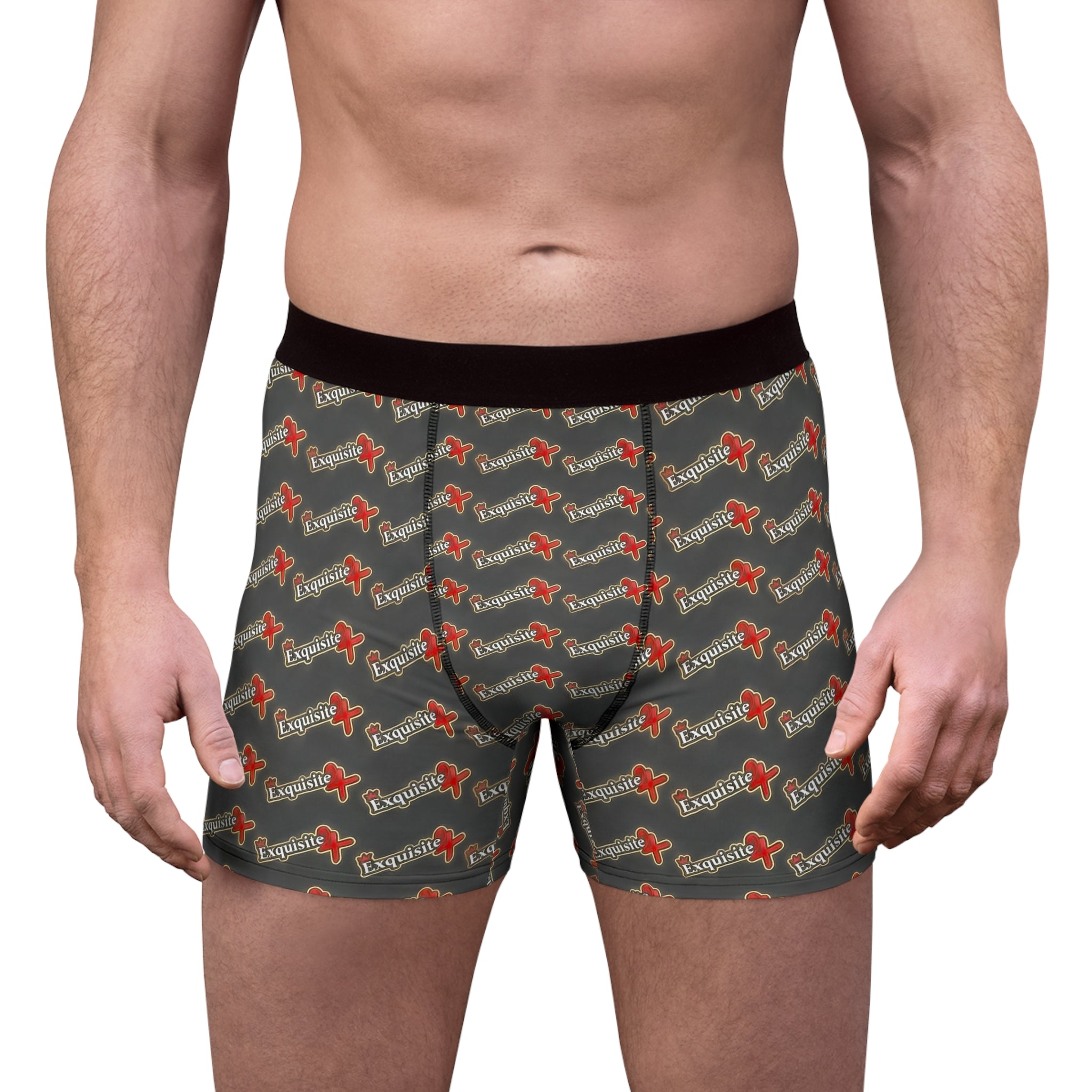 Exquisite 24 Boxer Briefs — Grey All-Over Logo Print