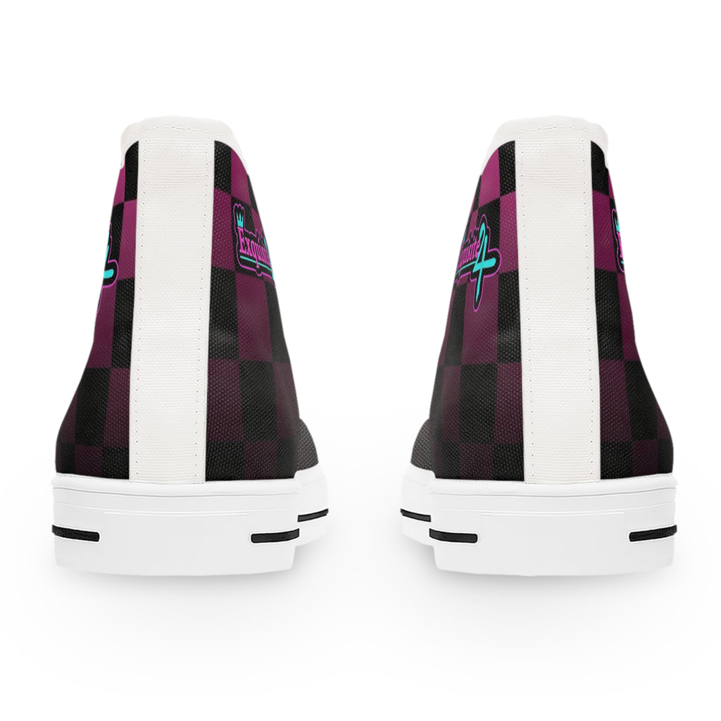 Women's Pink & Black Checkerboard High Top Sneakers