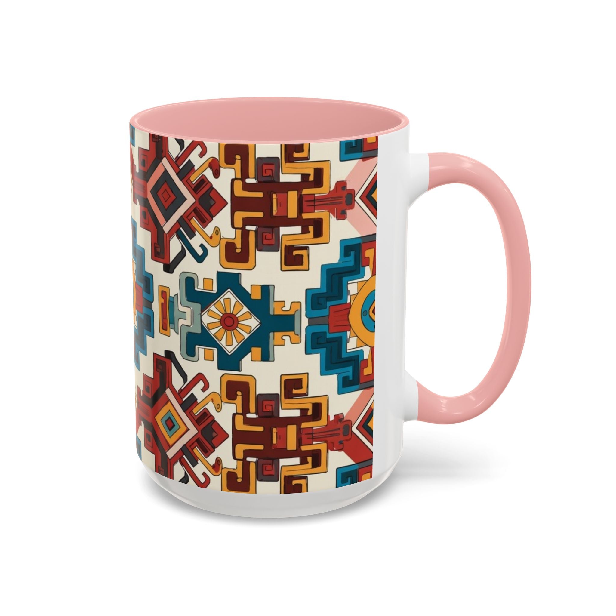Southwestern Geometric Accent Mug — Color Interior Ceramic Coffee Cup