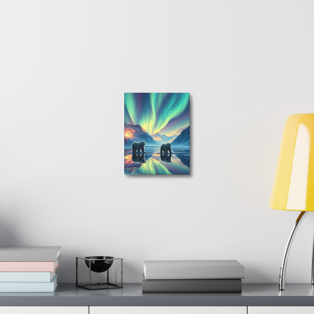 Aurora Polar Bears Stretched Canvas - Northern Lights Wildlife Wall Art