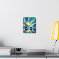 Aurora Polar Bears Stretched Canvas - Northern Lights Wildlife Wall Art