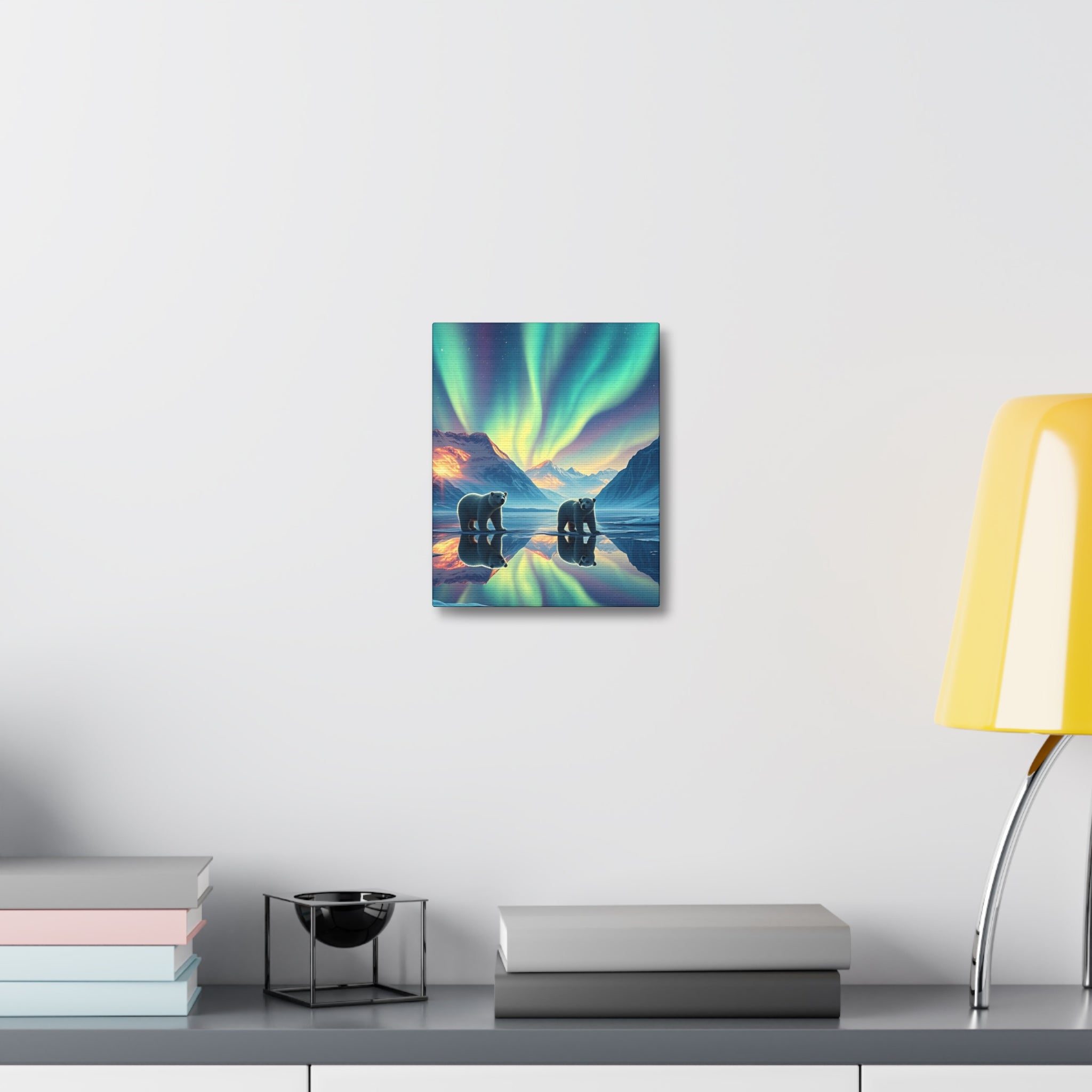 Aurora Polar Bears Stretched Canvas - Northern Lights Wildlife Wall Art
